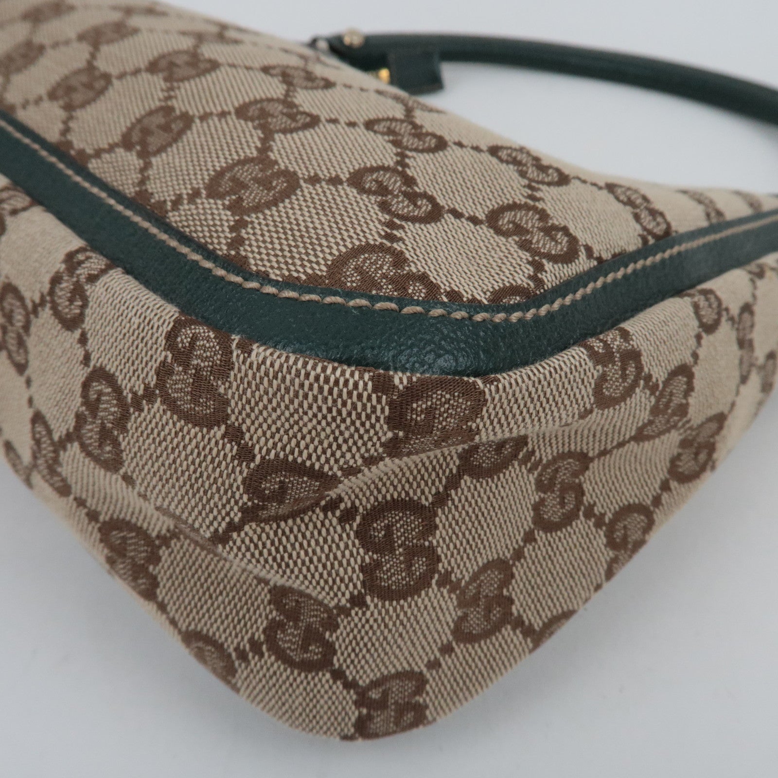 GUCCI GG Canvas leren schoudertas beige groen 146244 *Stofzak