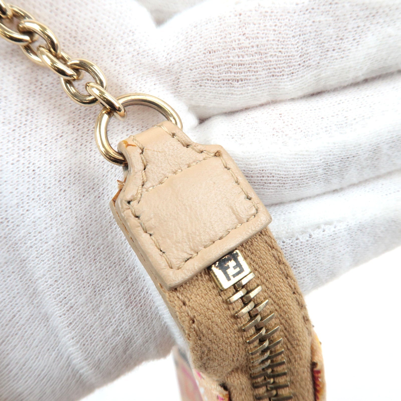 FENDI Zucchino PVC Leather Chain Mini Bag Beige 8M0271