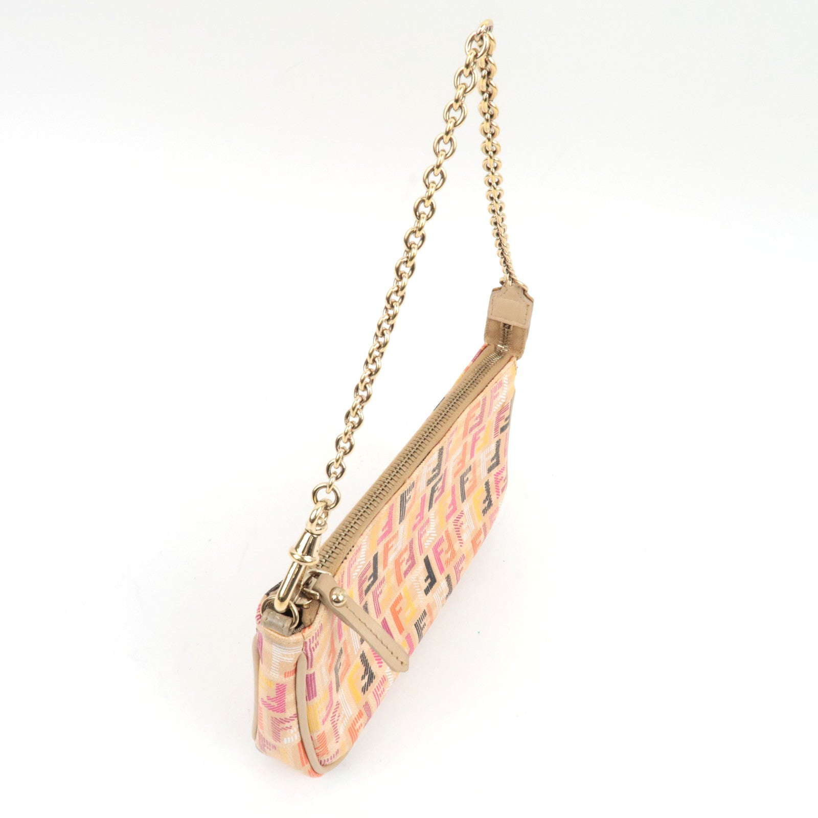 FENDI Zucchino PVC Leather Chain Mini Bag Beige 8M0271