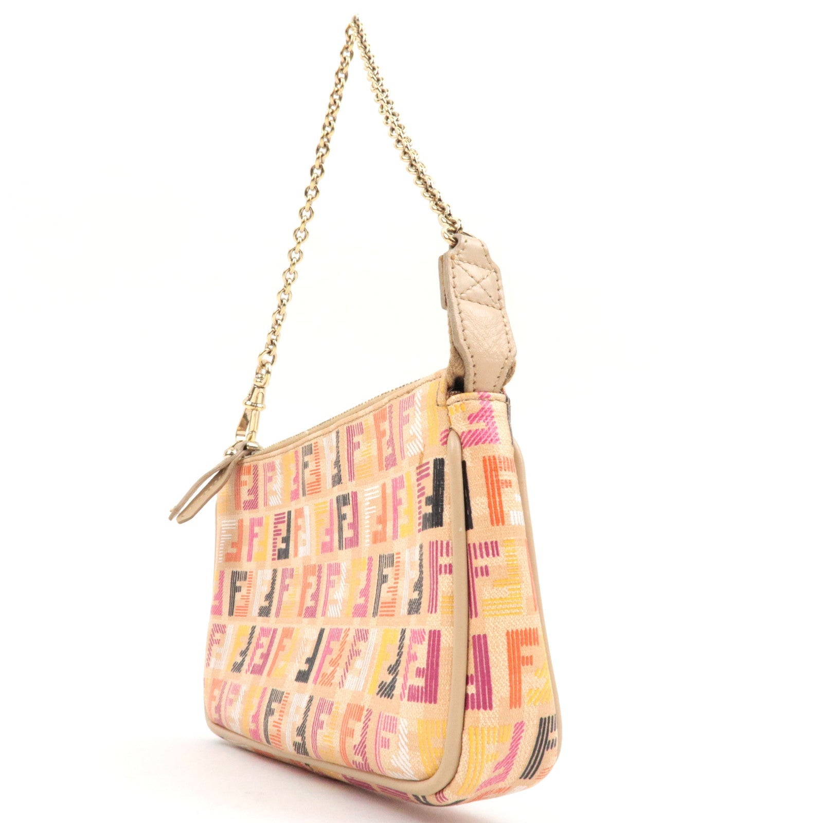 FENDI Zucchino PVC Leather Chain Mini Bag Beige 8M0271