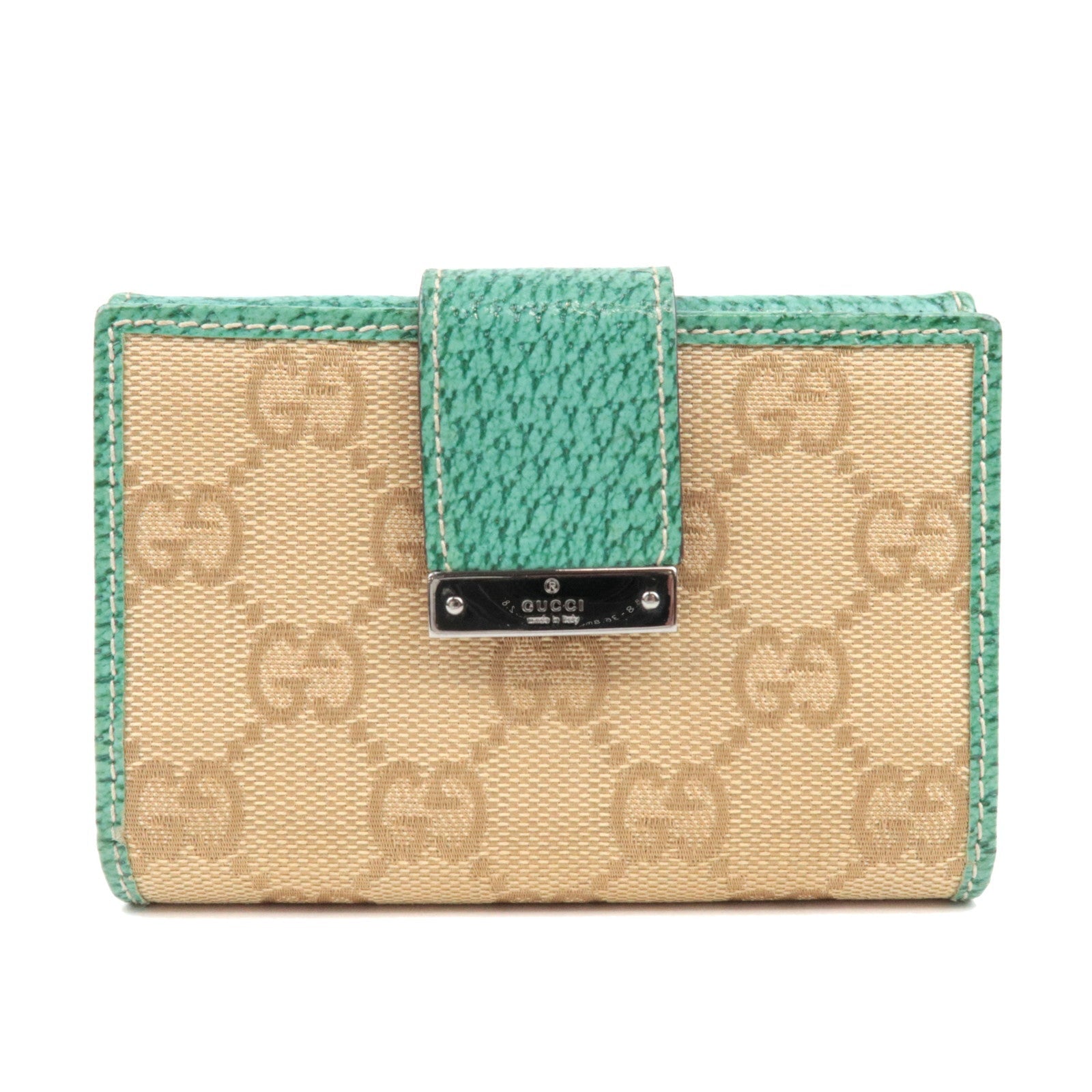 GUCCI Card Case GG Canvas Leather Beige Turquoise 118100 *Box71883