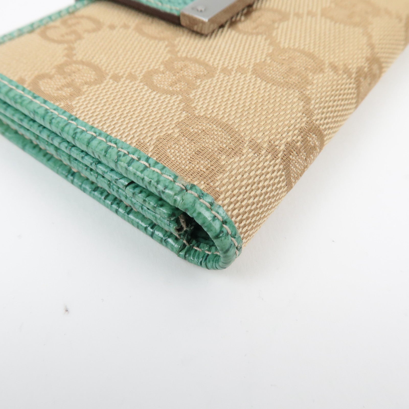 GUCCI Kaarthouder GG Canvas Leer Beige Turquoise 118100 *Box