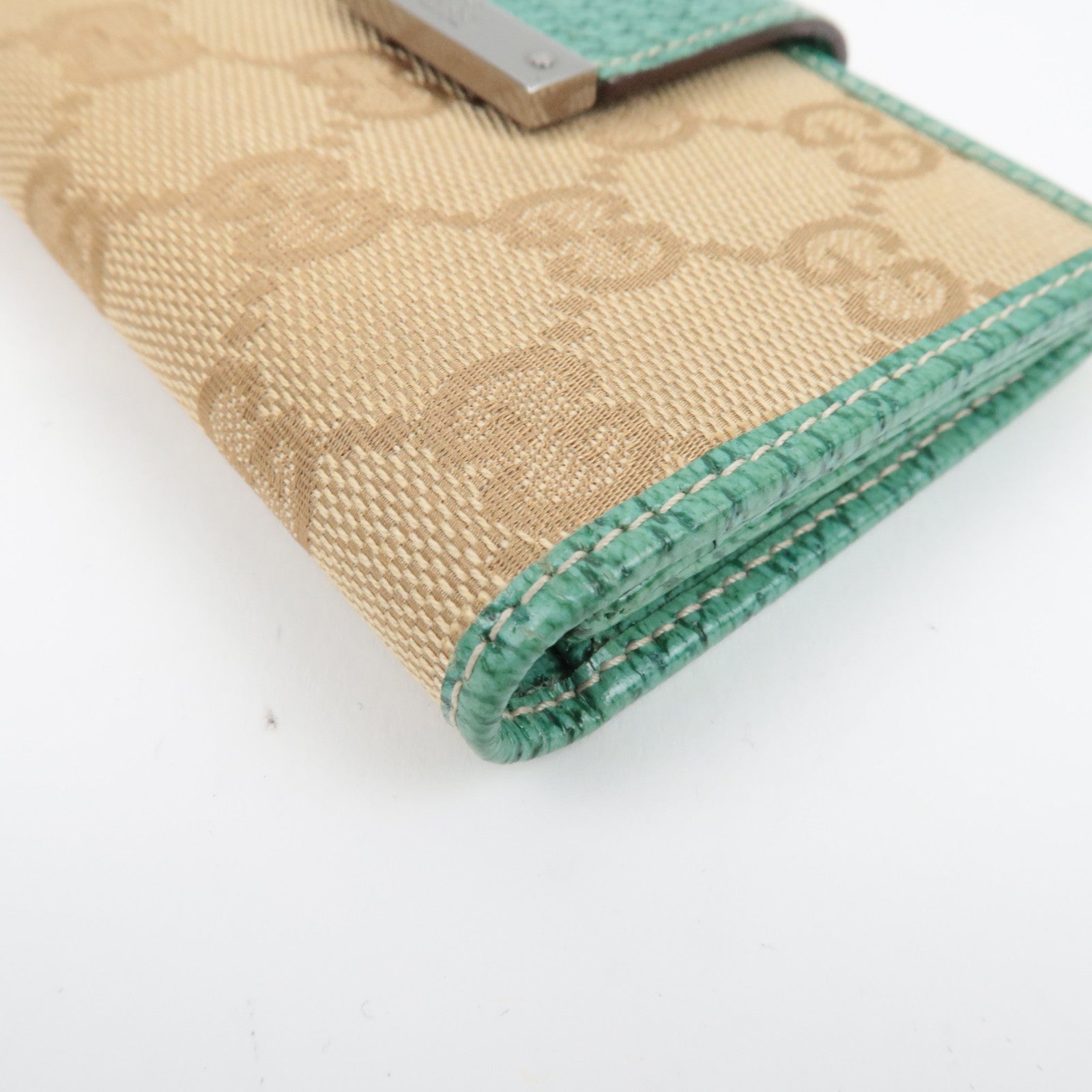 GUCCI Kaarthouder GG Canvas Leer Beige Turquoise 118100 *Box