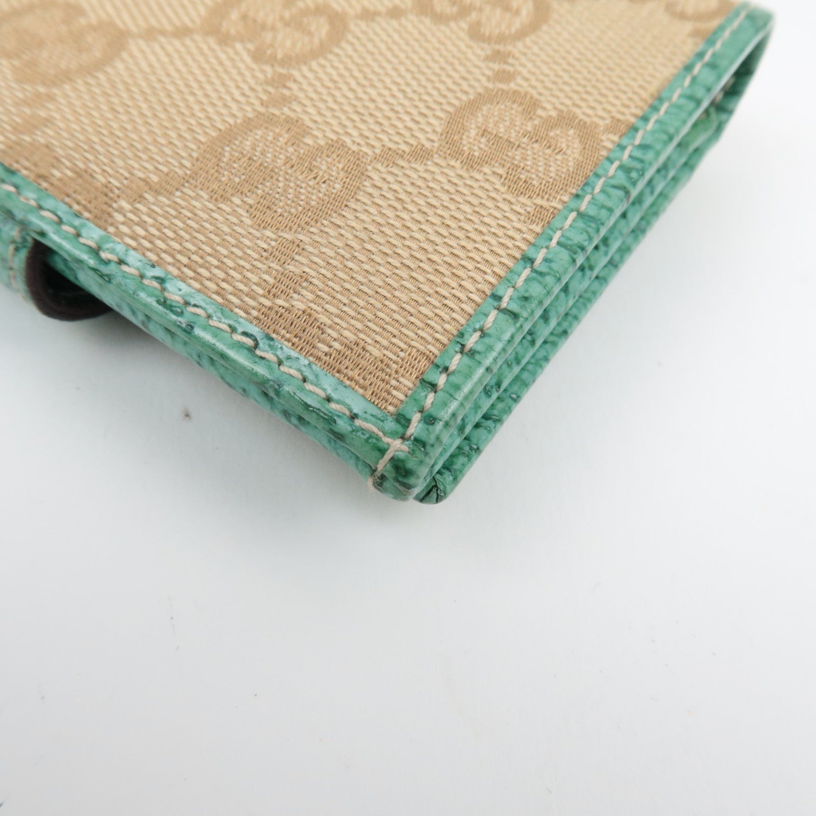 GUCCI Kaarthouder GG Canvas Leer Beige Turquoise 118100 *Box