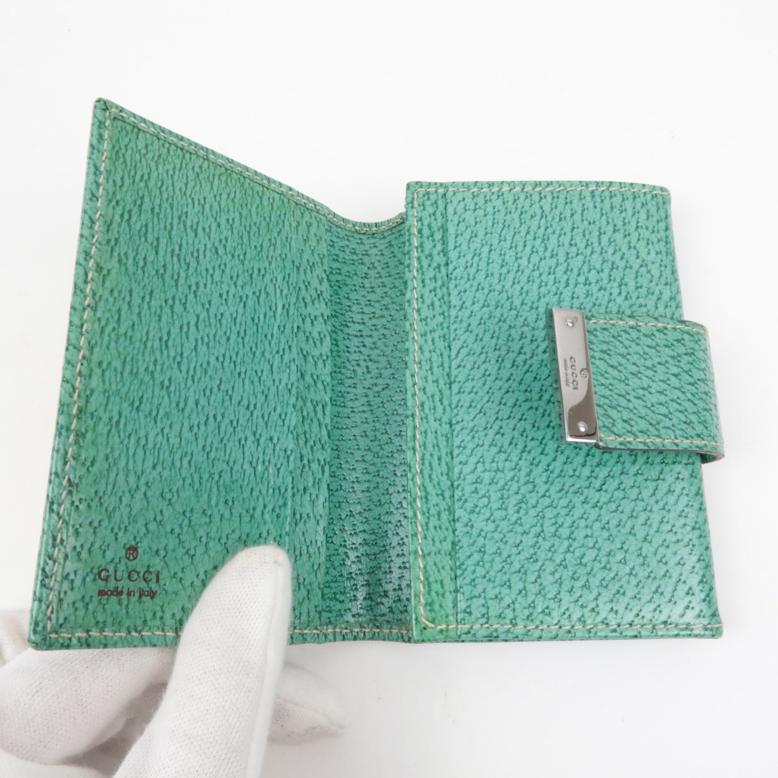 GUCCI Kaarthouder GG Canvas Leer Beige Turquoise 118100 *Box