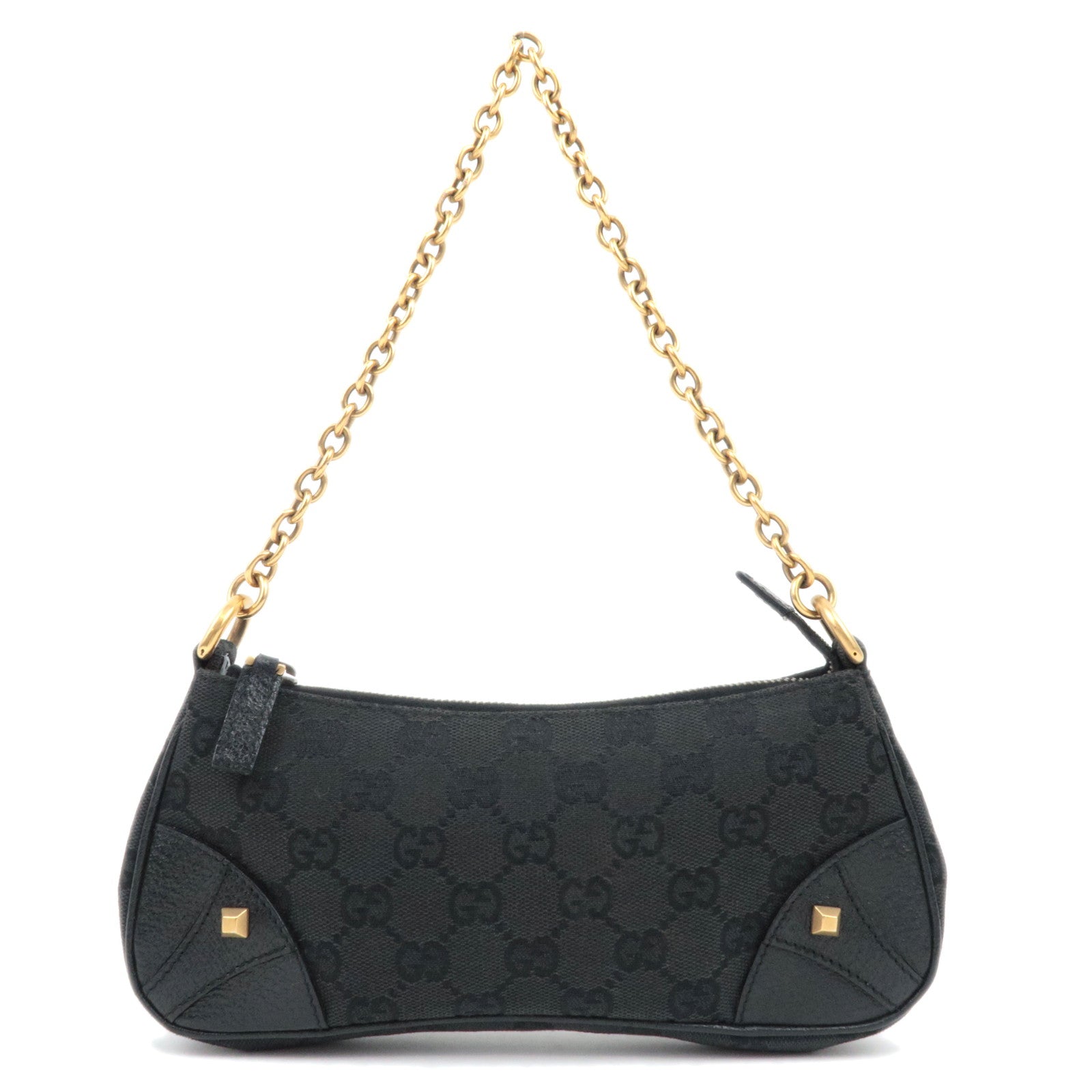 GUCCI GG Canvas Leather Chain Shoulder Bag Black 120940 71894