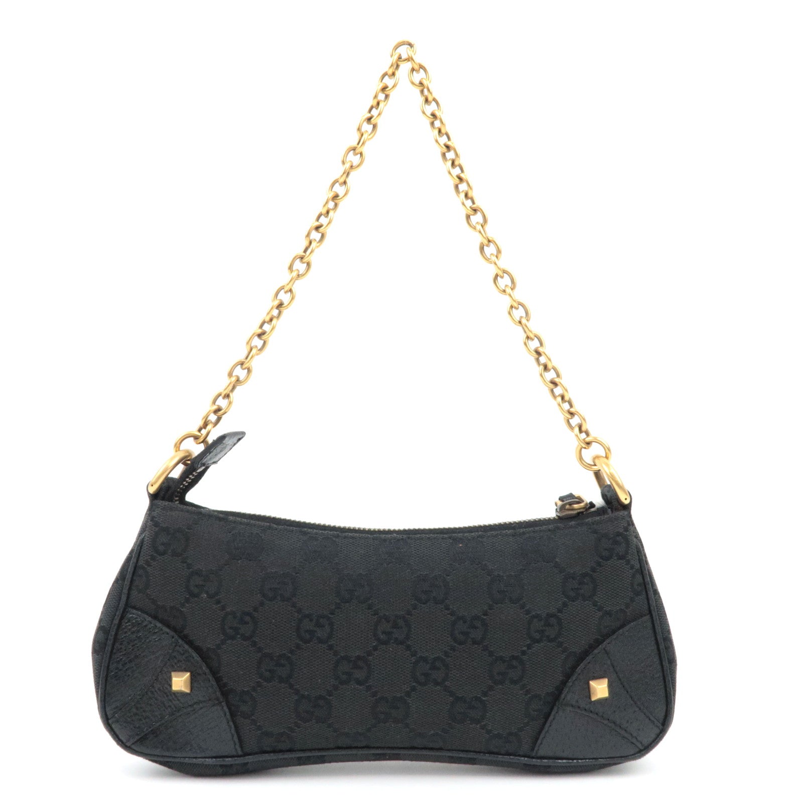 GUCCI GG Canvas Leather Chain Shoulder Bag Black 120940