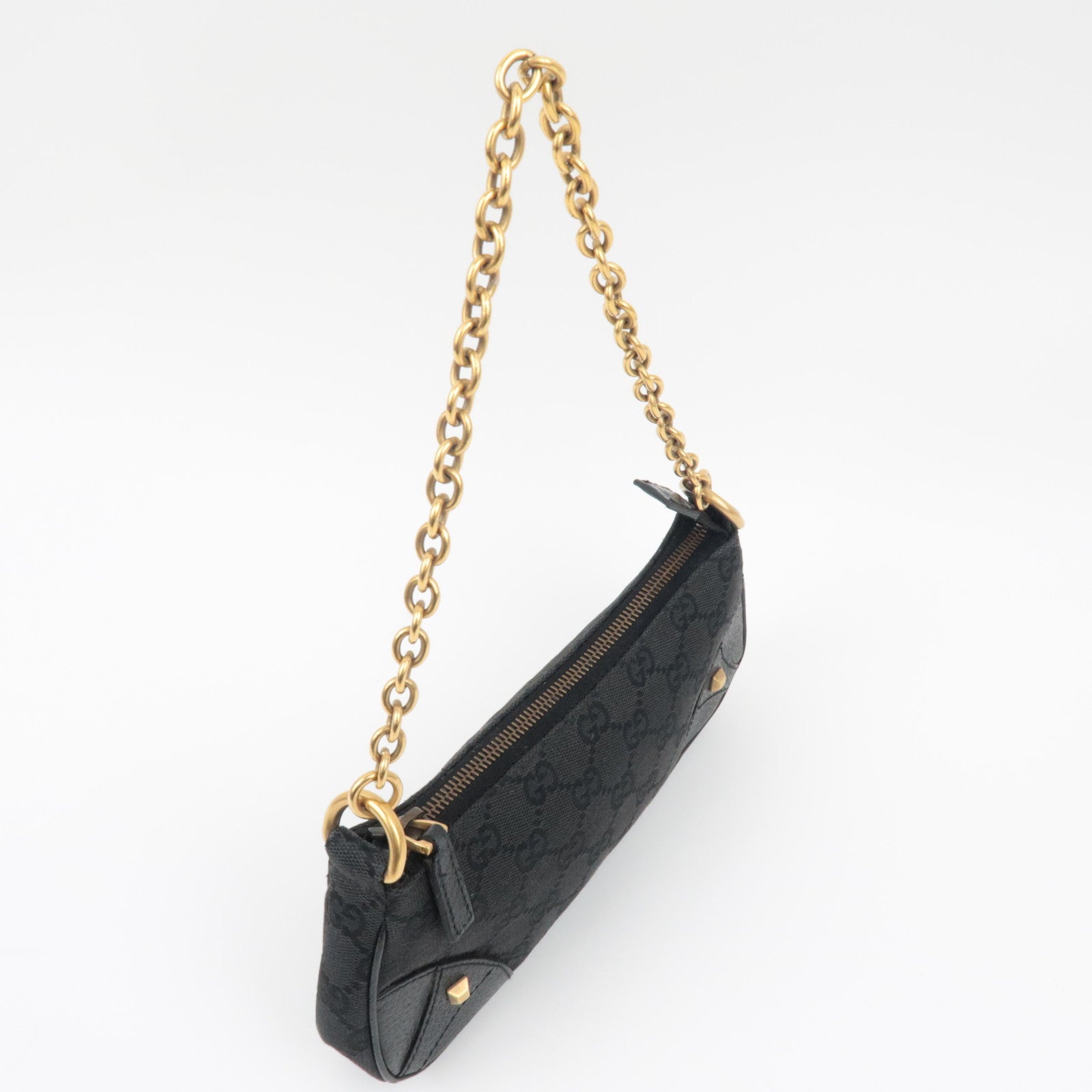 GUCCI GG Canvas leren schoudertas met ketting, zwart 120940