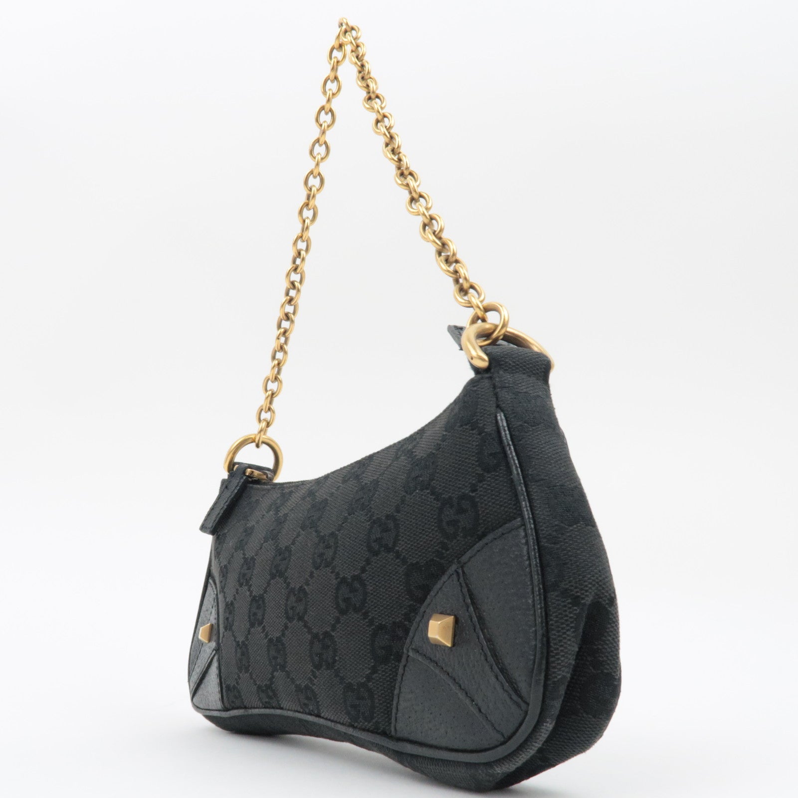 GUCCI GG Canvas leren schoudertas met ketting, zwart 120940