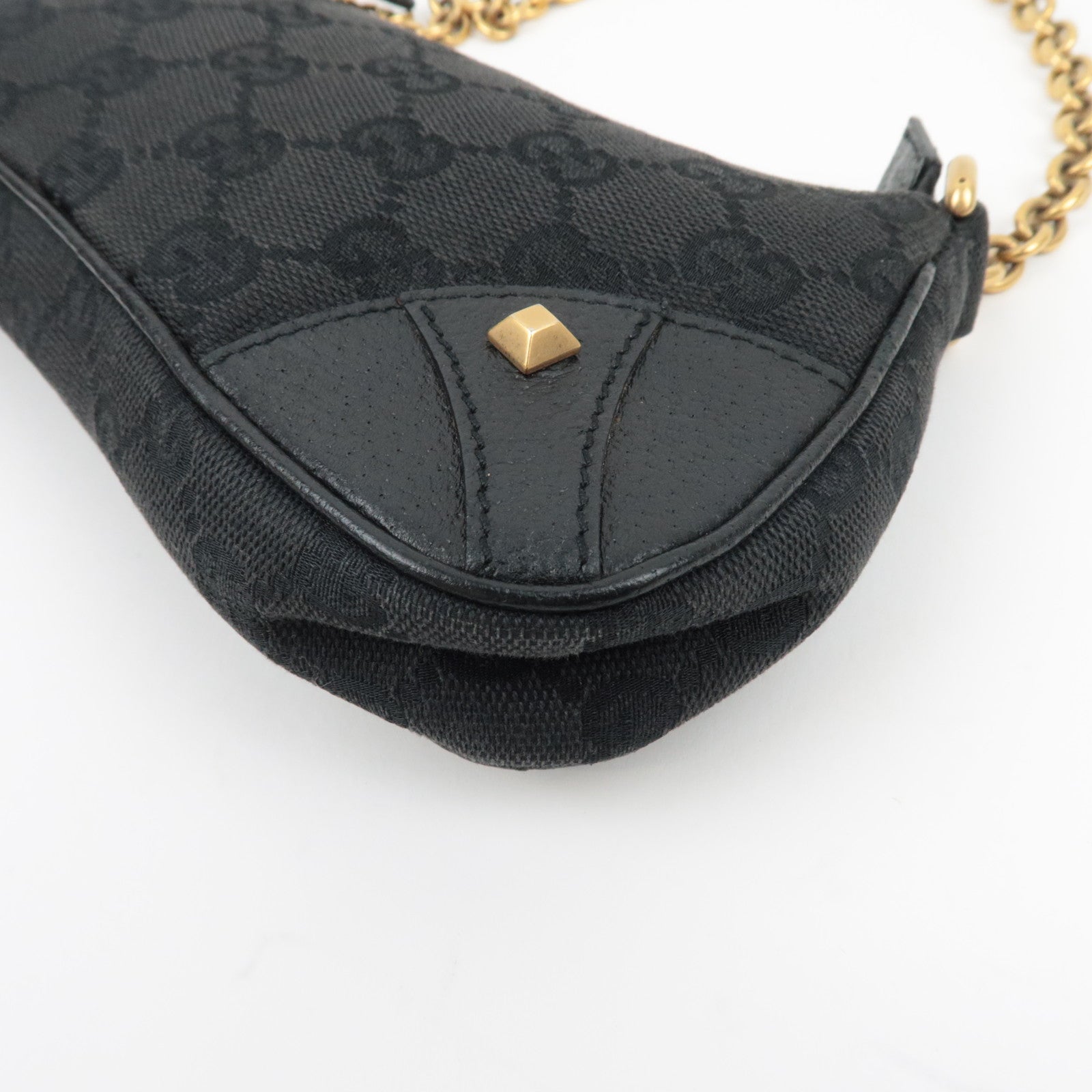 GUCCI GG Canvas leren schoudertas met ketting, zwart 120940
