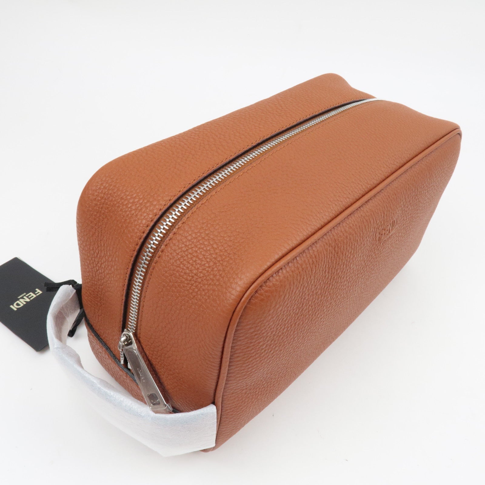 FENDI Toiletry Clutch Bag Leather Brown 7AS378 *Dust Bag