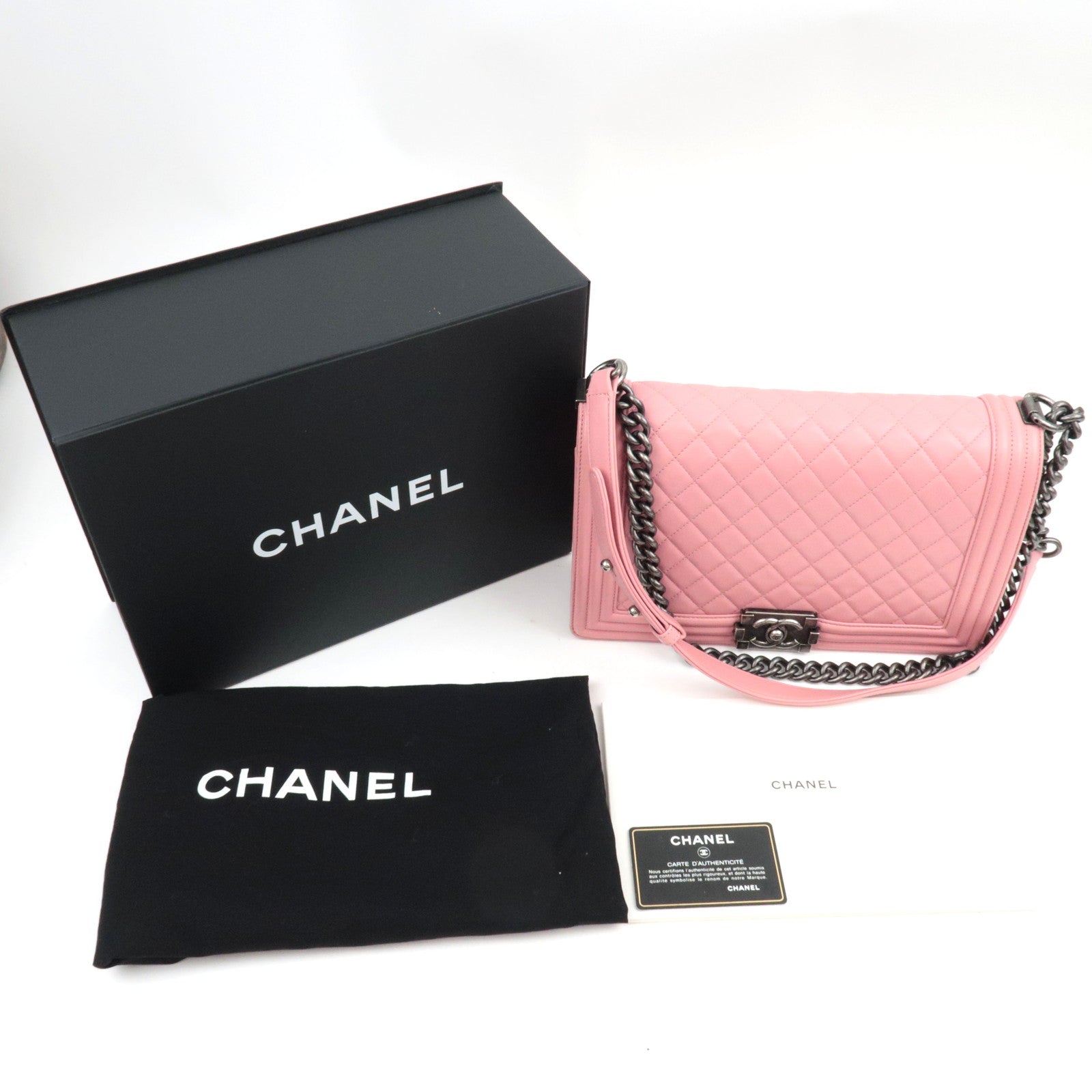 CHANEL Boy Chanel Chain Shoulder Bag Lambskin Pink *Box, G card, Dust bag
