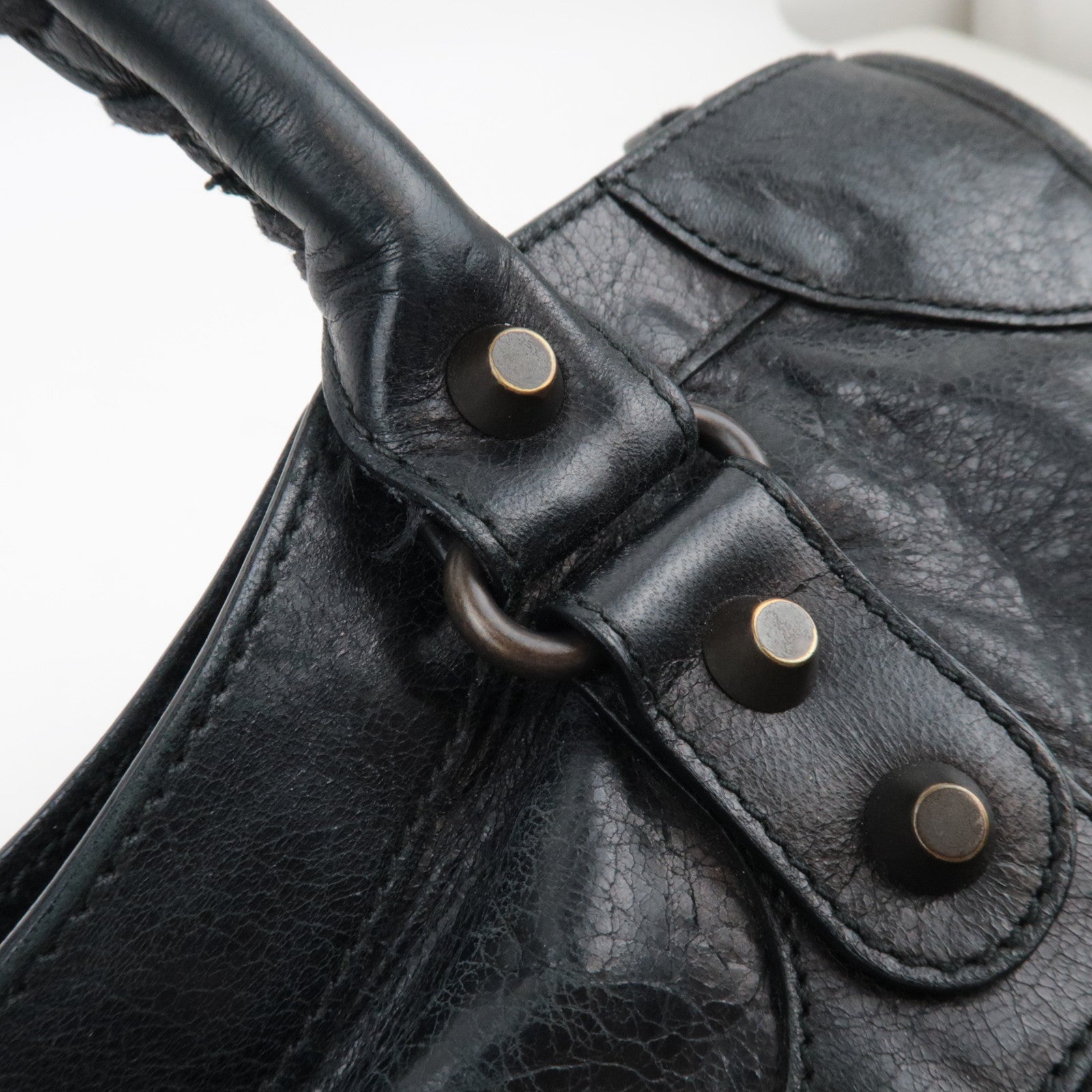 BALENCIAGA The City 2Way Bag Leather Black 115748 *dust bag, strap, mirror