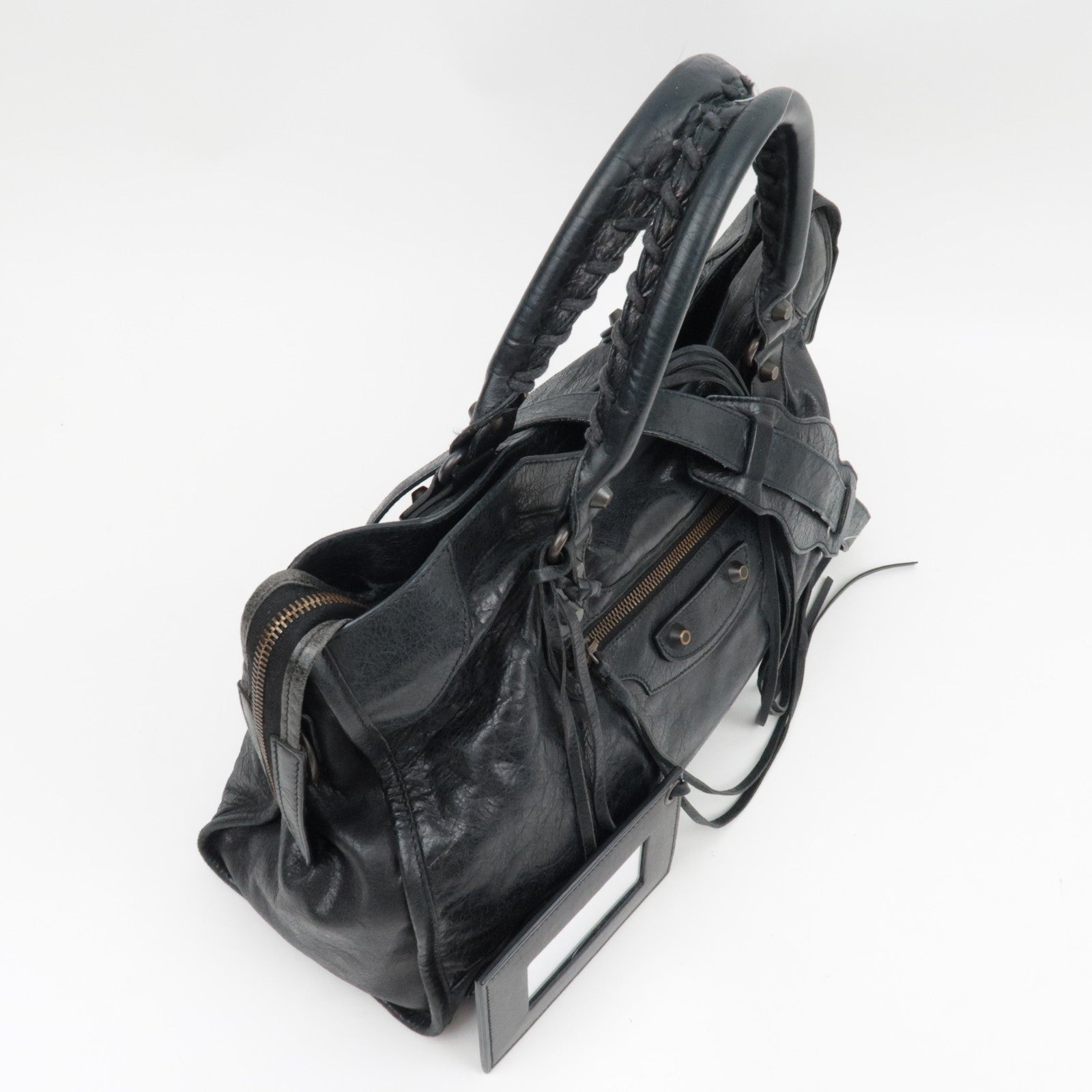 BALENCIAGA The City 2Way Bag Leather Black 115748 *dust bag, strap, mirror