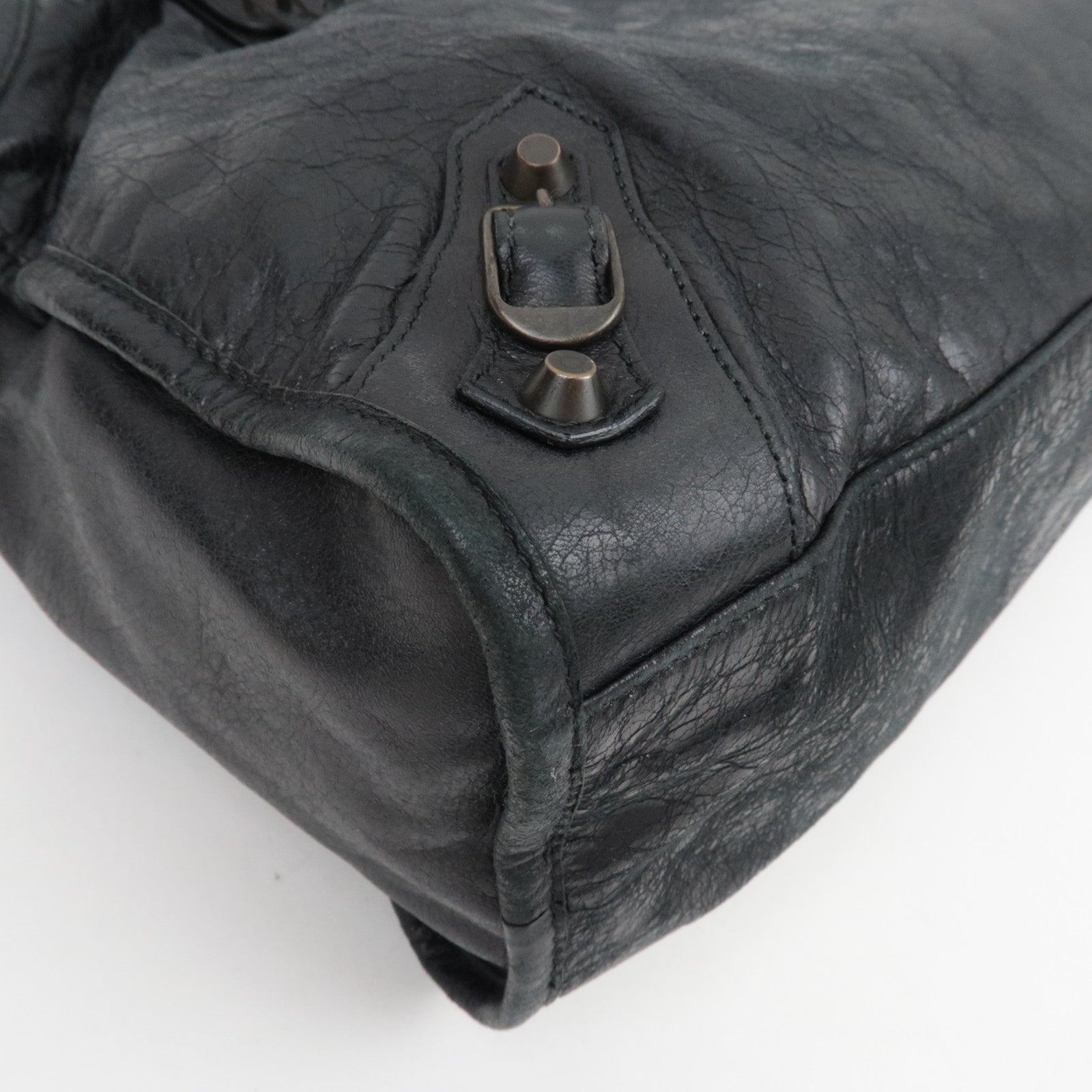 BALENCIAGA The City 2Way Bag Leather Black 115748 *dust bag, strap, mirror