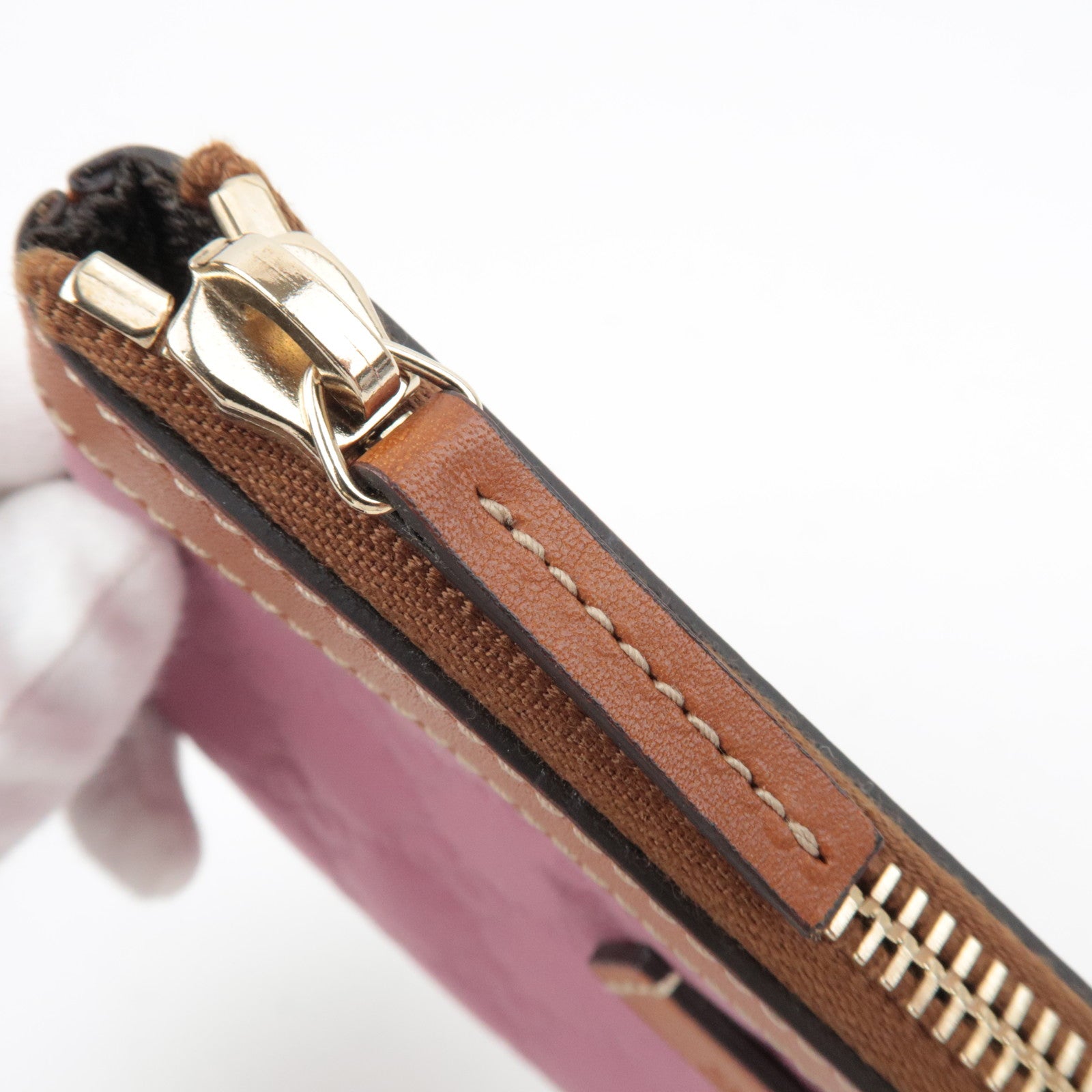 GUCCI Pouch GG Nylon Leer Roze Bruin 282070 *Stofzak