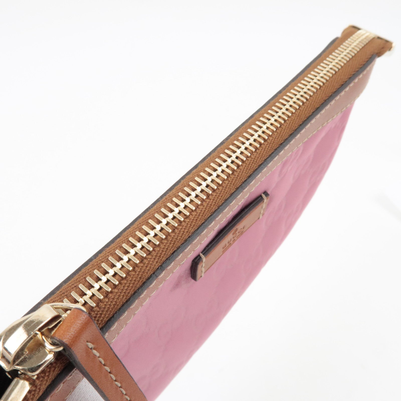 GUCCI Pouch GG Nylon Leer Roze Bruin 282070 *Stofzak