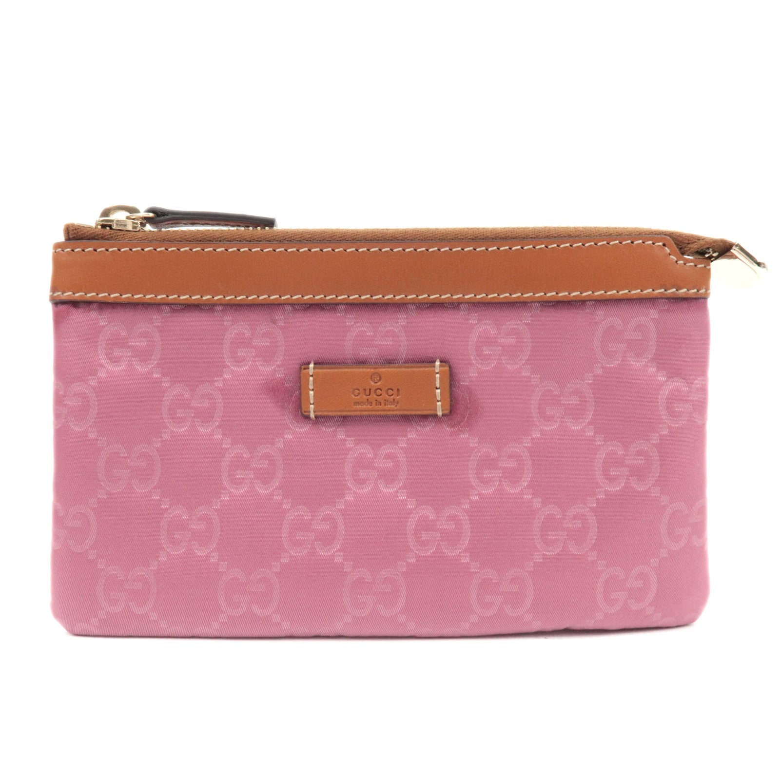 GUCCI Pouch GG Nylon Leather Pink Brown 282070 *Dust bag72659