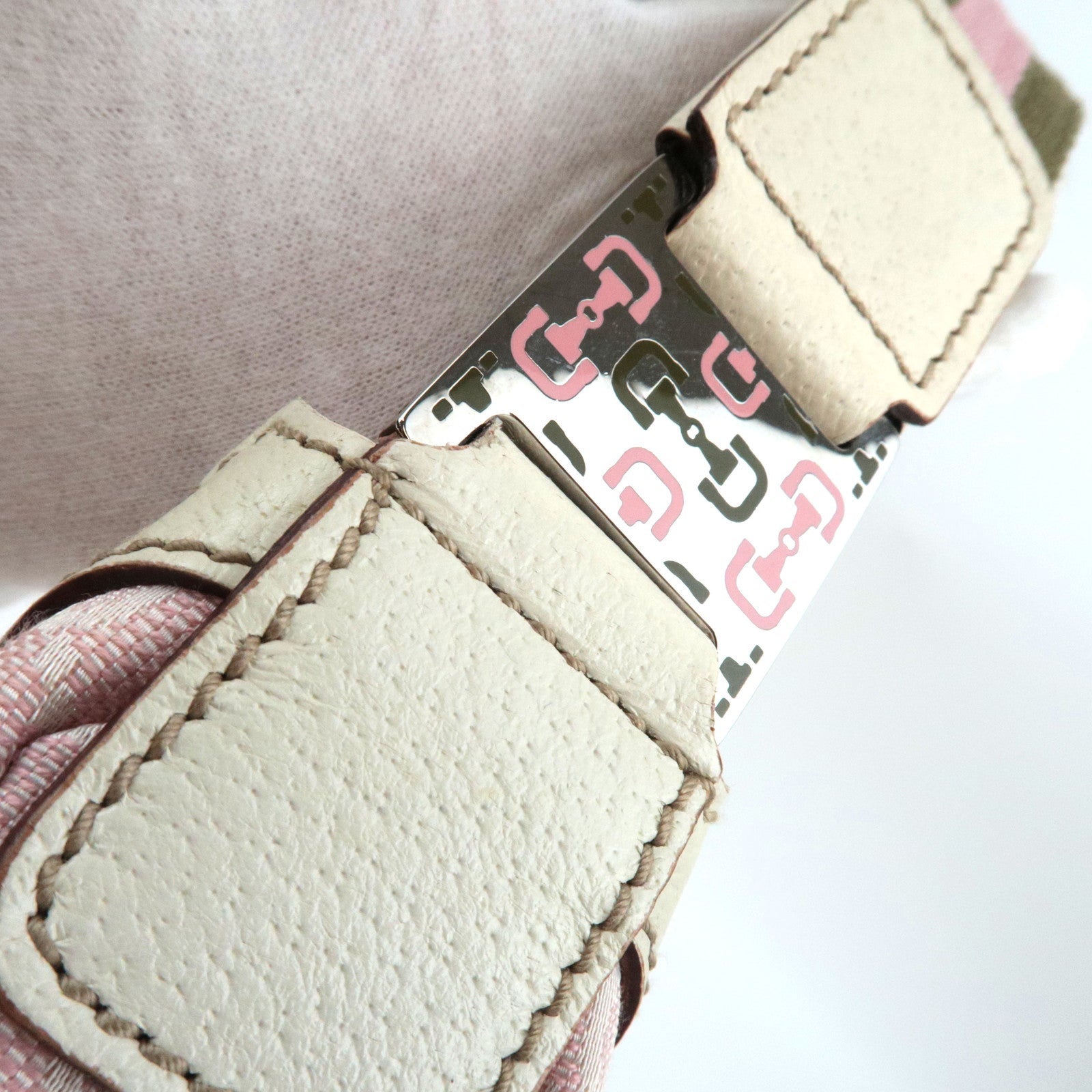 GUCCI Sherry One Shoulder Bag GG Canvas Leer Roze Ivoor 145757