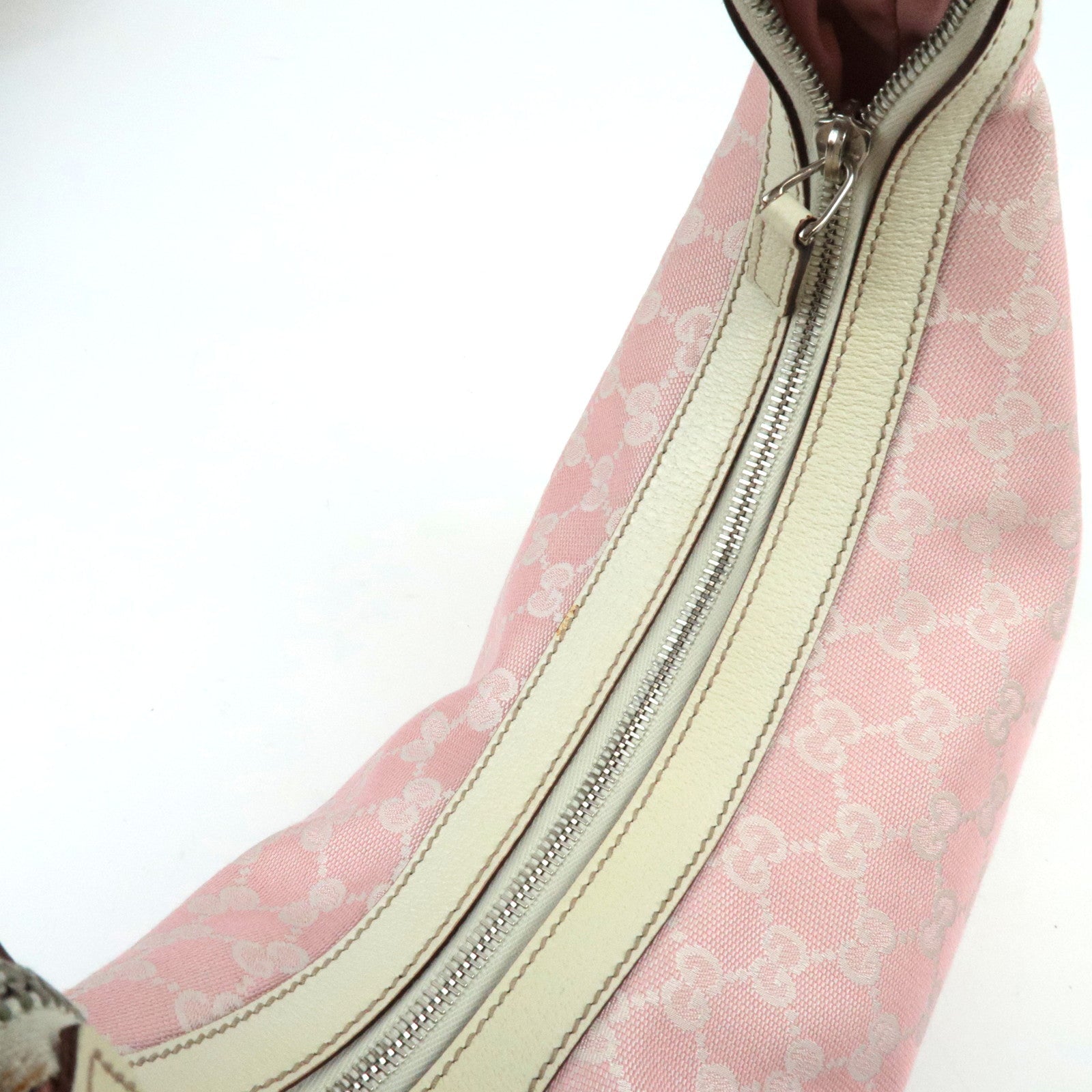 GUCCI Sherry One Shoulder Bag GG Canvas Leer Roze Ivoor 145757