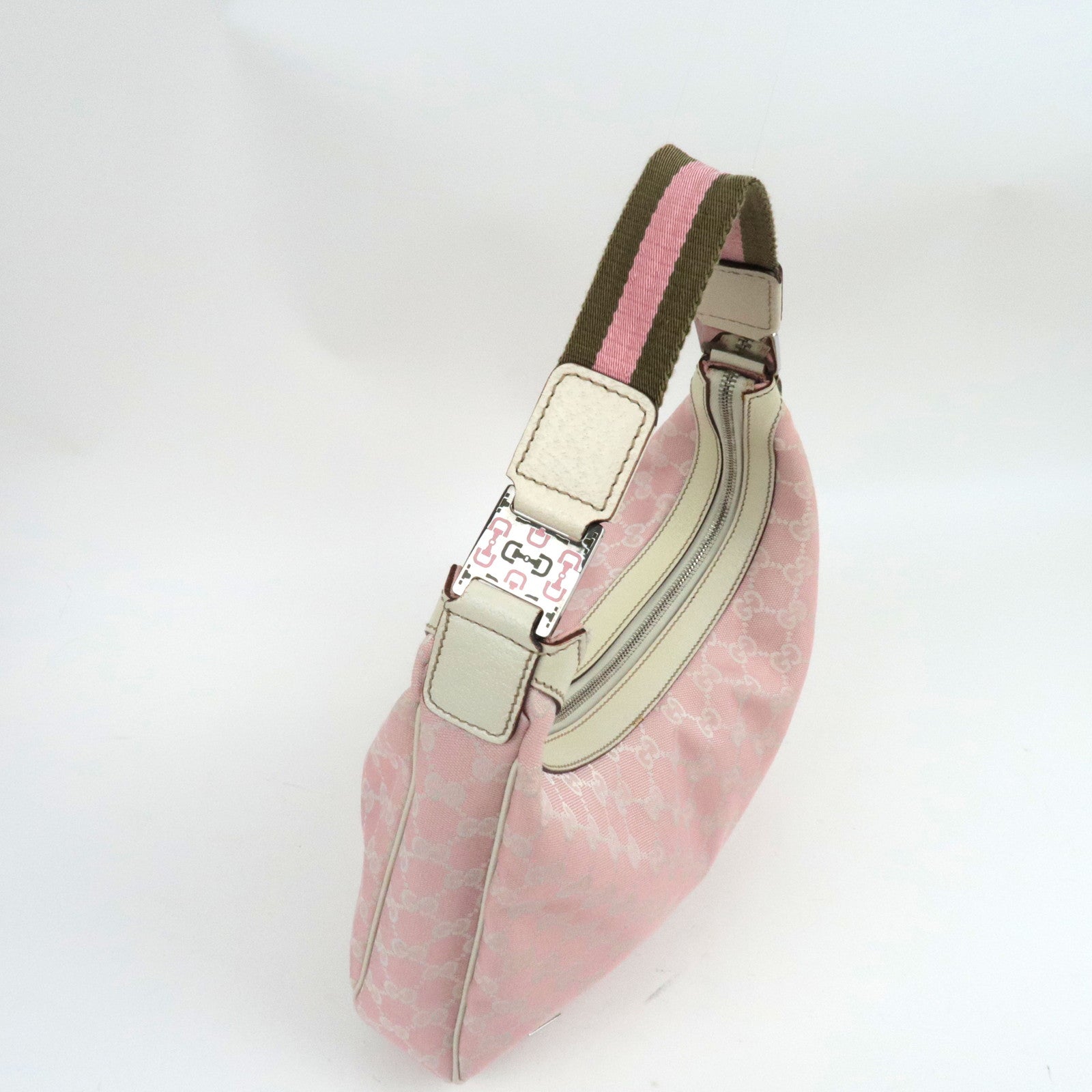 GUCCI Sherry One Shoulder Bag GG Canvas Leer Roze Ivoor 145757