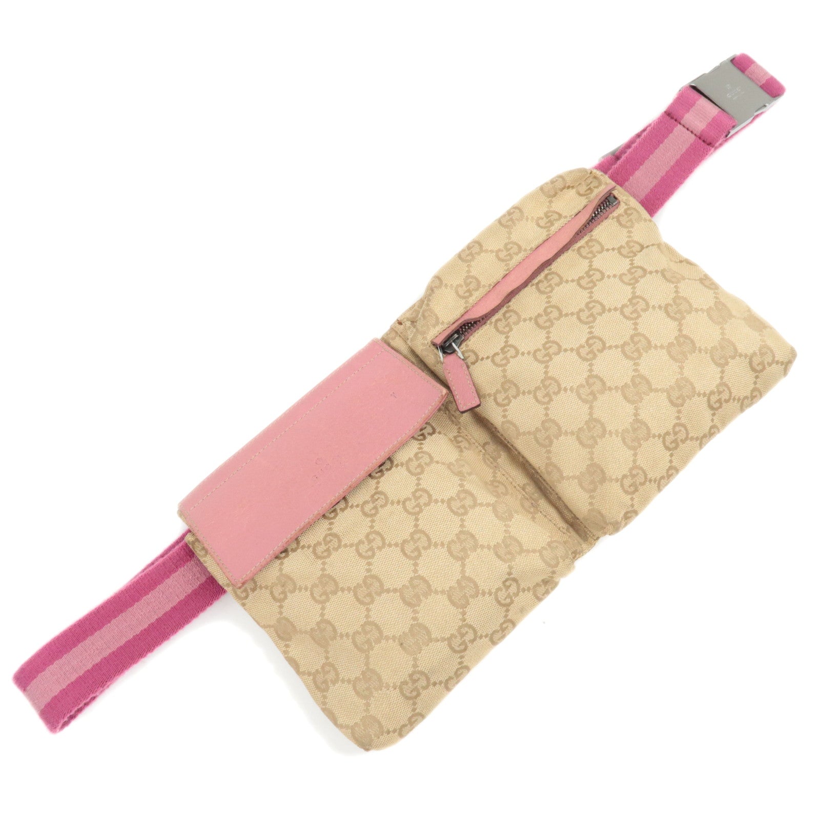 GUCCI Waist Bag GG Canvas Leather Beige Pink 2856673034