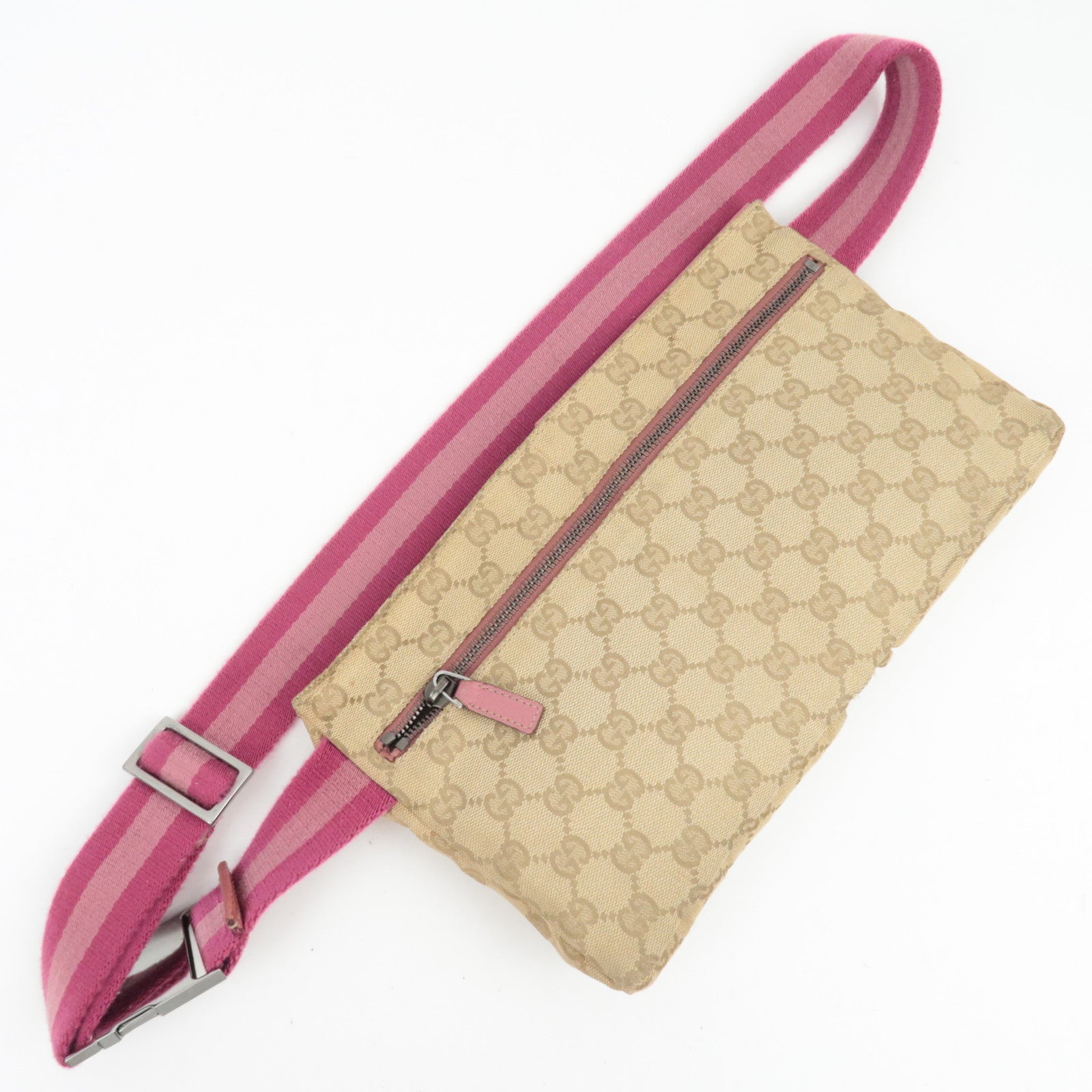 GUCCI Waist Bag GG Canvas Leather Beige Pink 28566