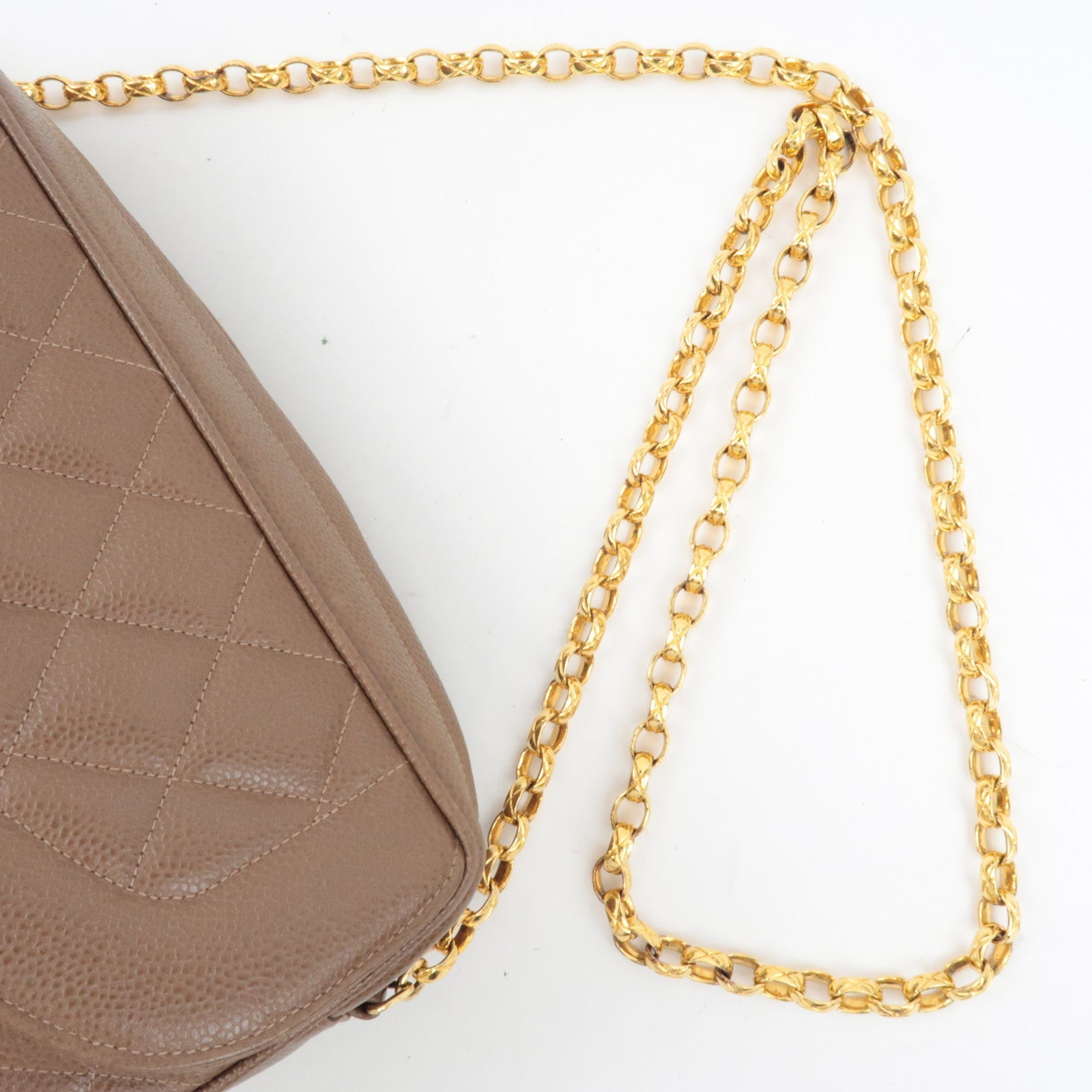 CHANEL Matelasse Cocoball Bijou Chain Shoulder Bag Caviar Skin Light Brown *Dust bag,G card