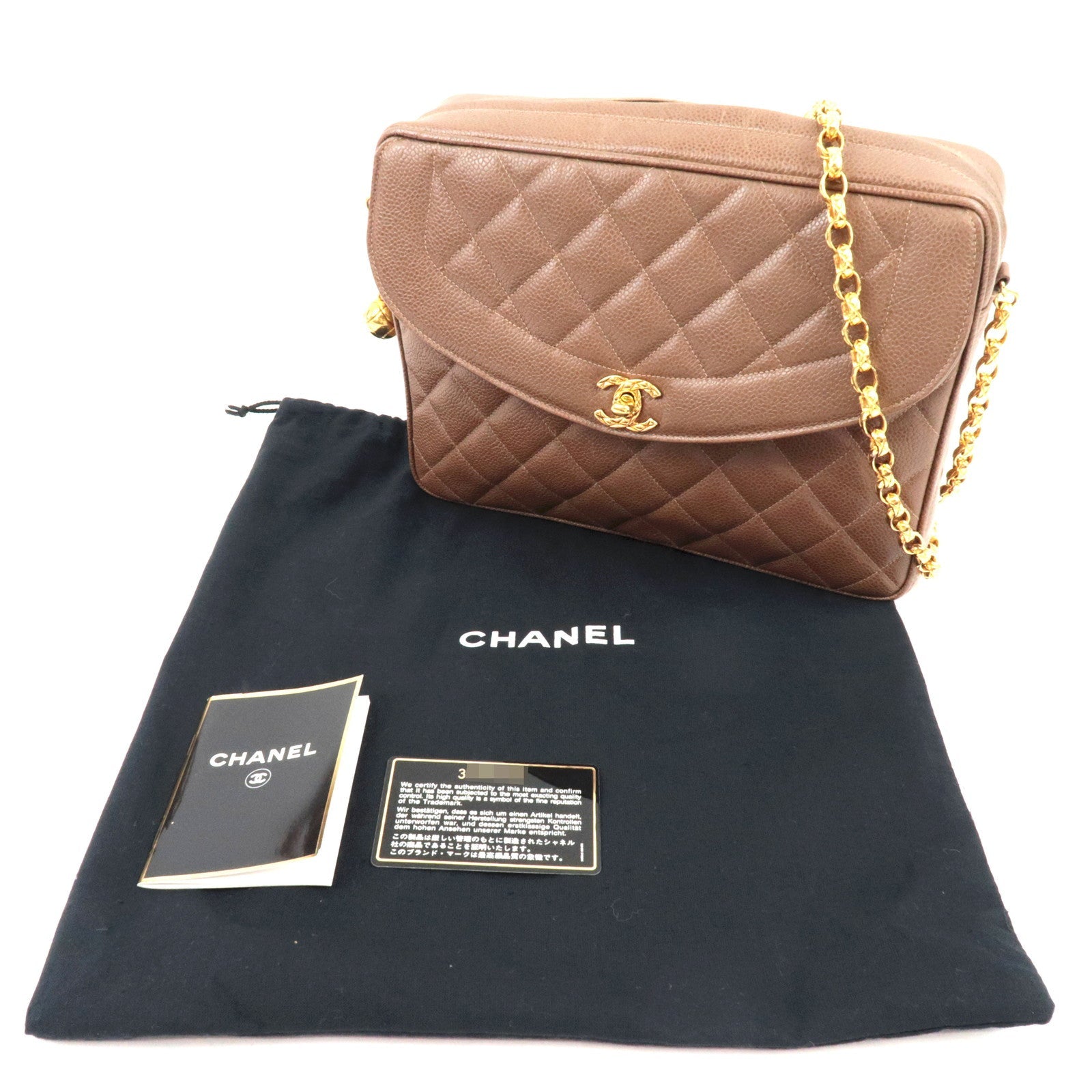 CHANEL Matelasse Cocoball Bijou Chain Shoulder Bag Caviar Skin Light Brown *Dust bag,G card
