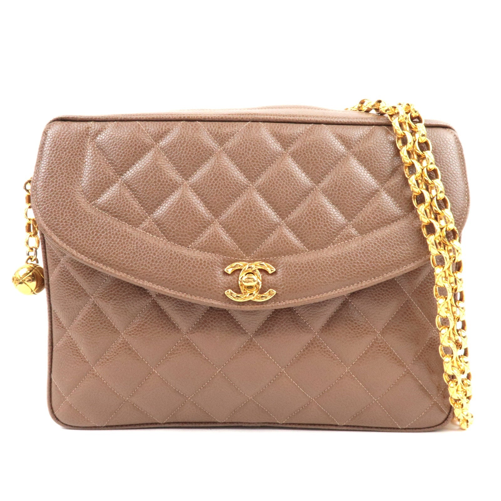CHANEL Matelasse Cocoball Bijou Chain Shoulder Bag Caviar Skin Light Brown *Dust bag,G card73136
