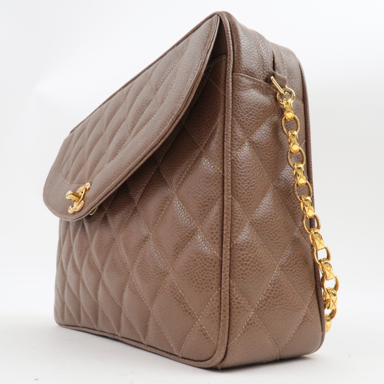 CHANEL Matelasse Cocoball Bijou Chain Shoulder Bag Caviar Skin Light Brown *Dust bag,G card