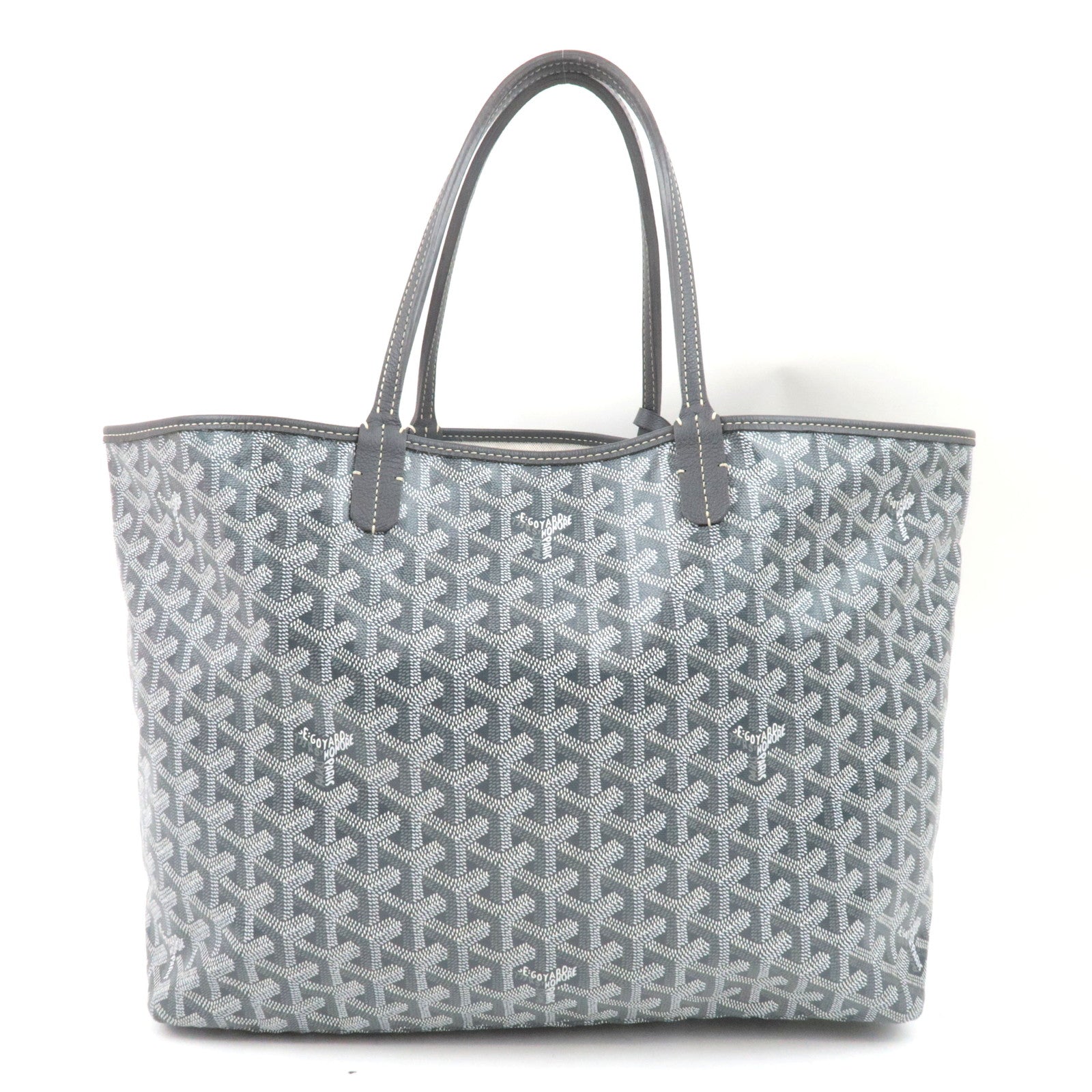 Goyard Herringbone Saint Louis PM Tote Bag PVC Leather Light Gray *Pouch