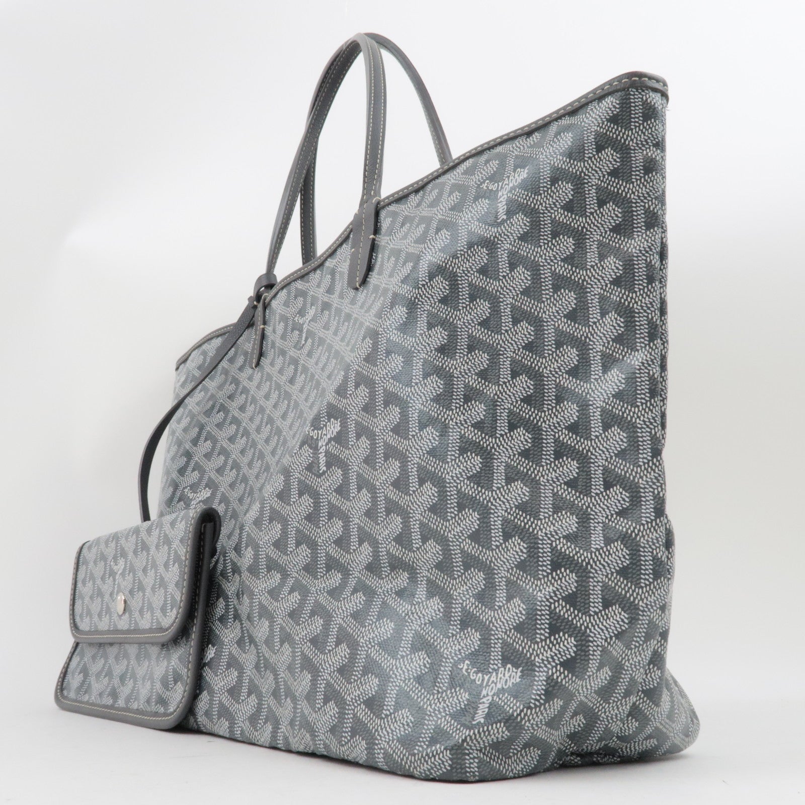 Goyard Herringbone Saint Louis PM Tote Bag PVC Leather Light Gray *Pouch