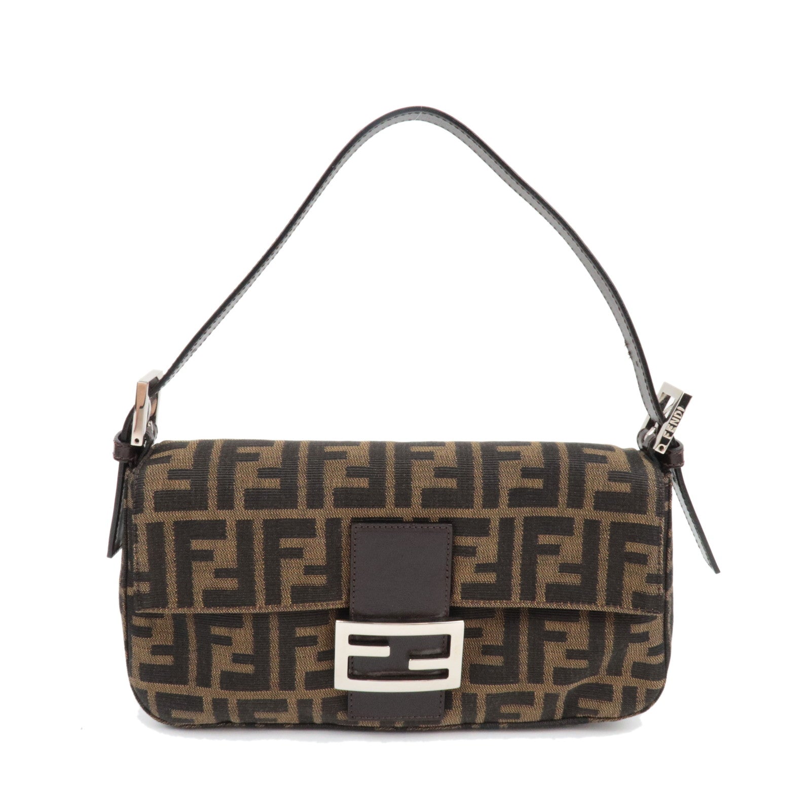 FENDI Zucca Mamma Baguette Shoulder Bag Canvas Leather Brown Black 26424 *Dust bag73397