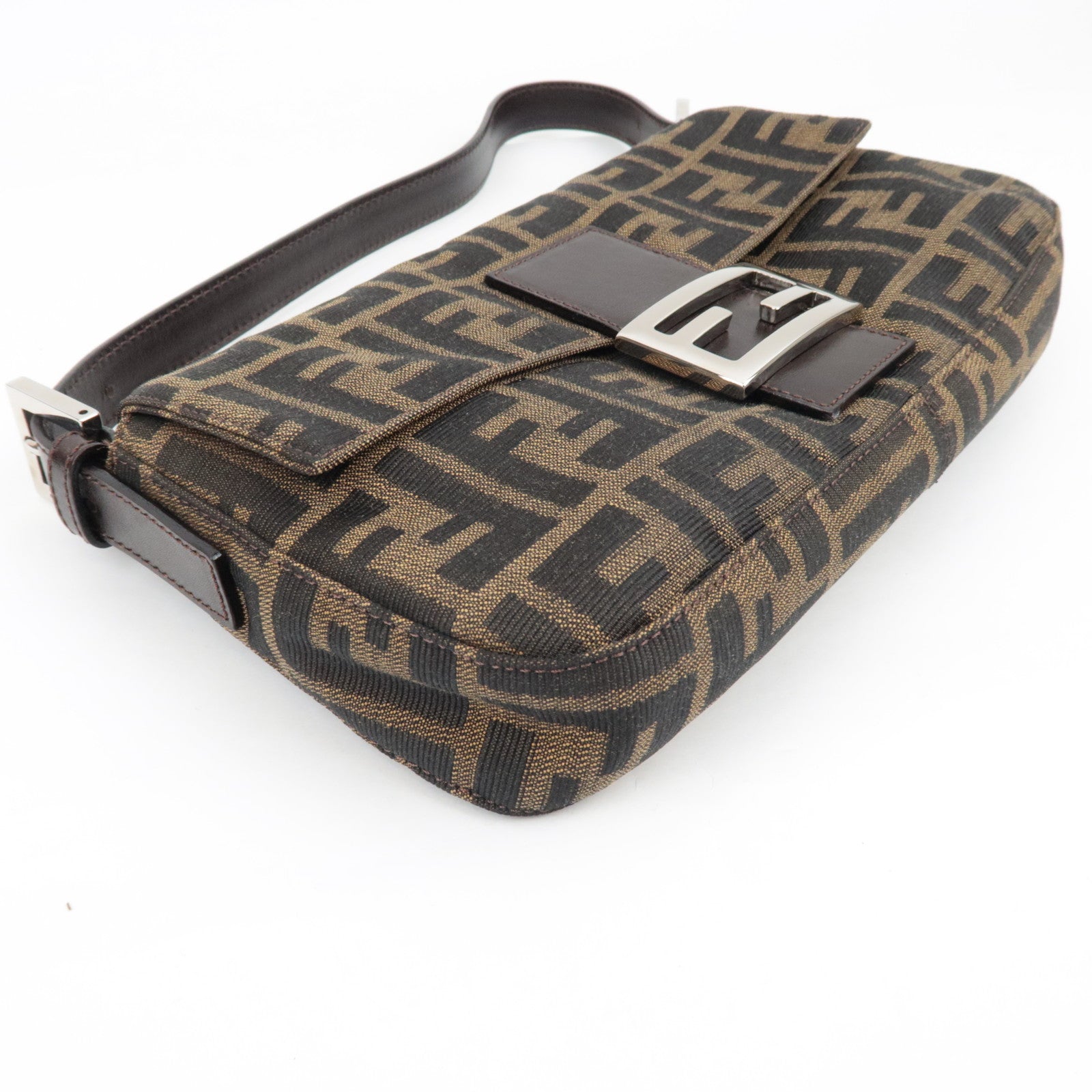 FENDI Zucca Mamma Baguette Shoulder Bag Canvas Leather Brown Black 26424 *Dust bag