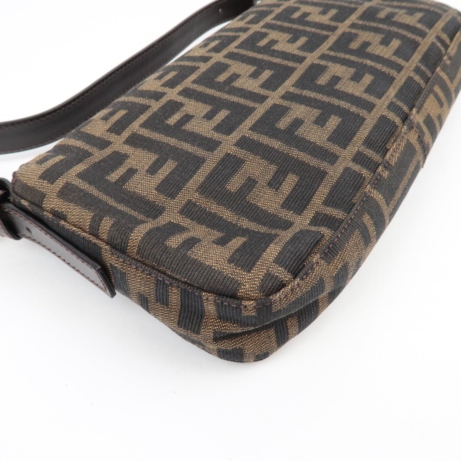 FENDI Zucca Mamma Baguette Shoulder Bag Canvas Leather Brown Black 26424 *Dust bag
