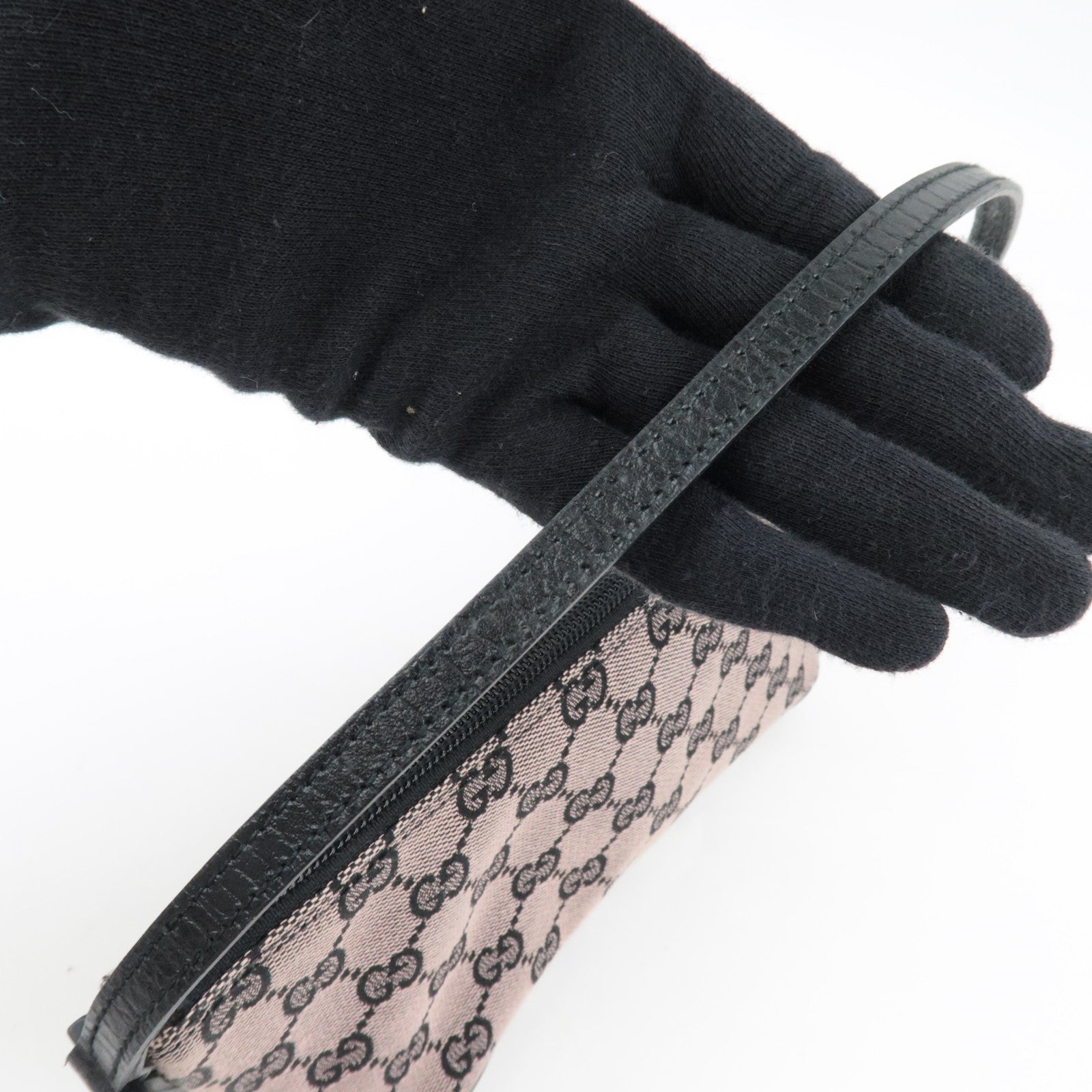 GUCCI Boat Bag Handbag Pouch GG Canvas Leather Pink Beige Black 07198