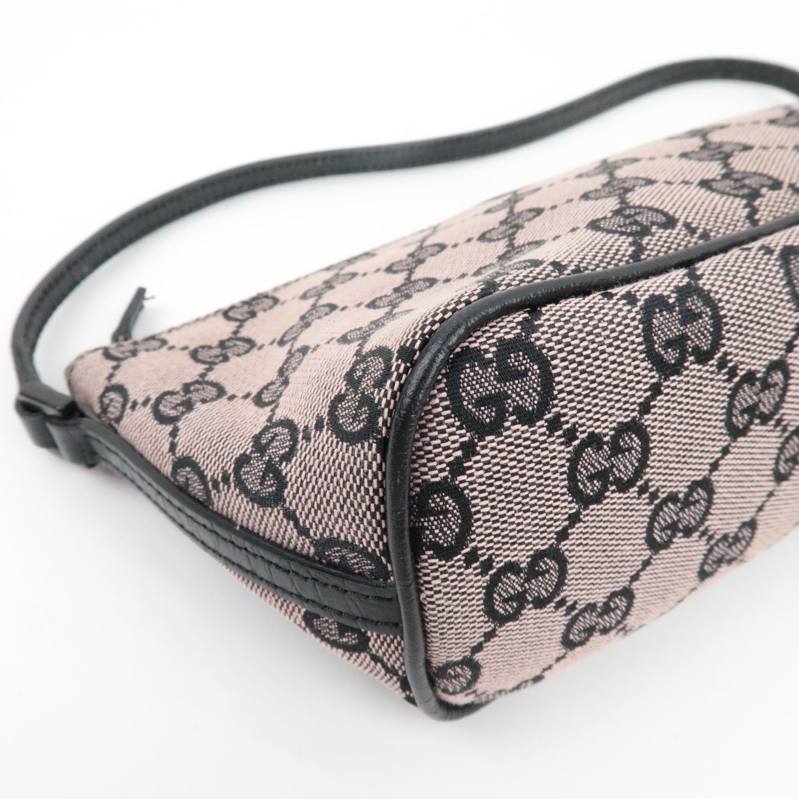 GUCCI Boat Bag Handbag Pouch GG Canvas Leather Pink Beige Black 07198