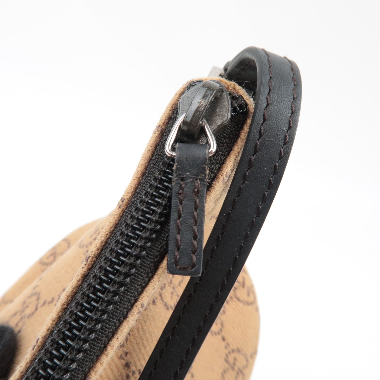 GUCCI Boat Bag Handtas Pouch GG Canvas Leer Beige Zwart 07198