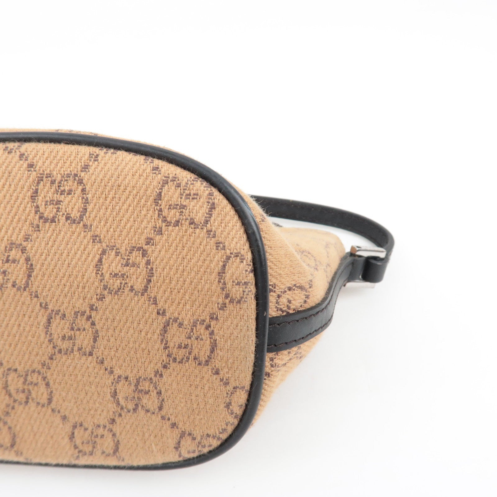 GUCCI Boat Bag Handtas Pouch GG Canvas Leer Beige Zwart 07198