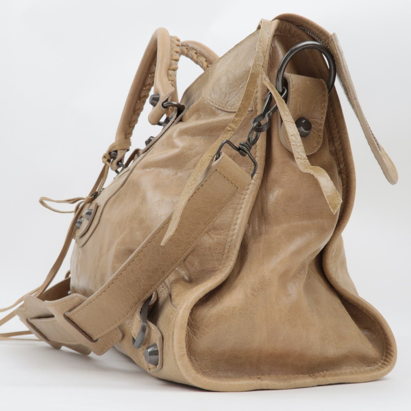 BALENCIAGA The City 2Way Handbag Leather Beige 115748 *Strap, Mirror