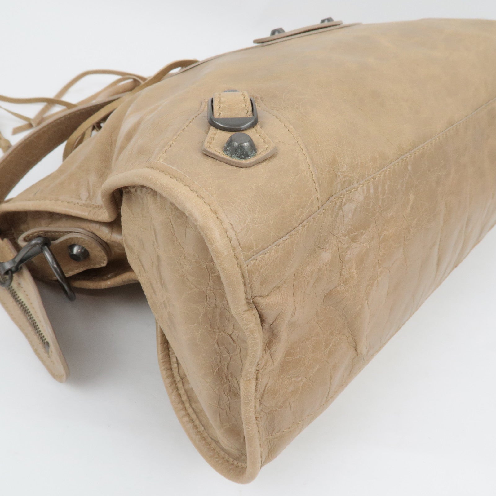 BALENCIAGA The City 2Way Handbag Leather Beige 115748 *Strap, Mirror