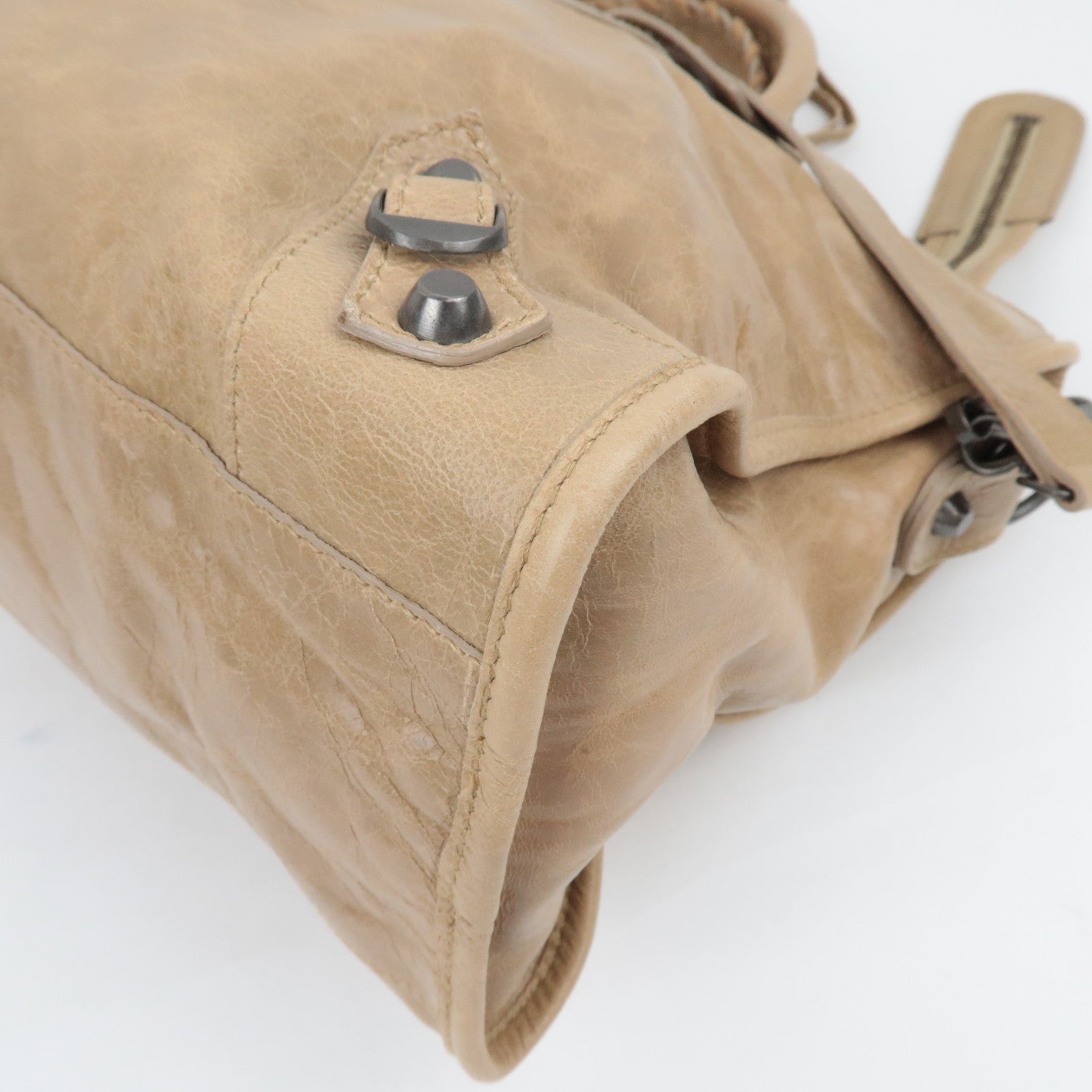 BALENCIAGA The City 2Way Handbag Leather Beige 115748 *Strap, Mirror