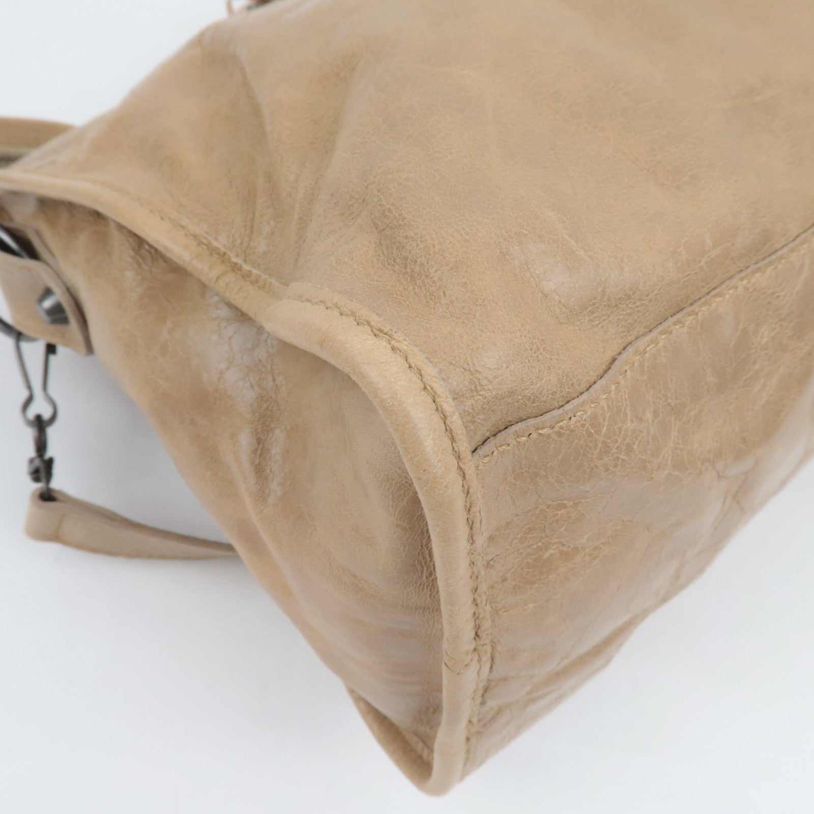 BALENCIAGA The City 2Way Handbag Leather Beige 115748 *Strap, Mirror