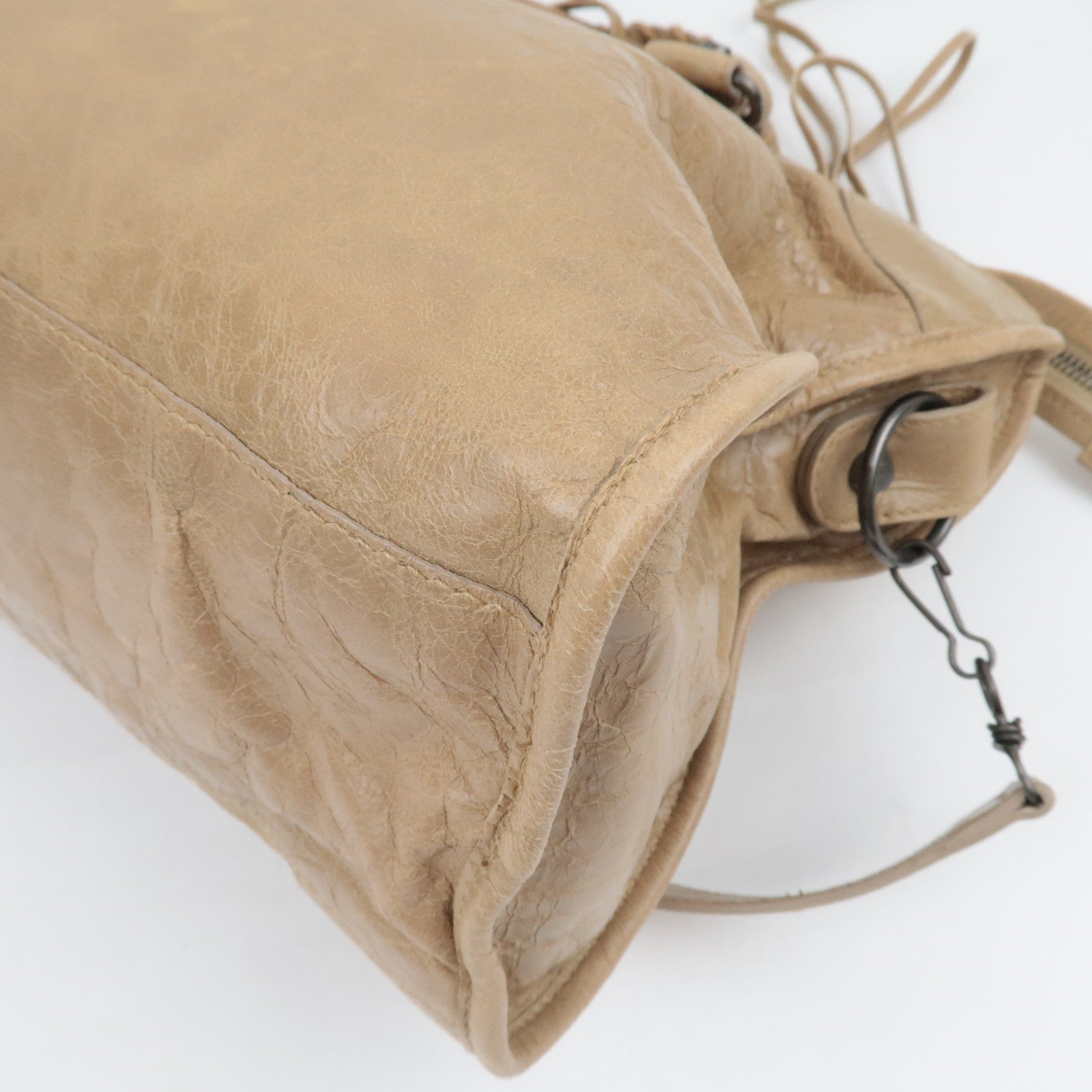 BALENCIAGA The City 2Way Handbag Leather Beige 115748 *Strap, Mirror