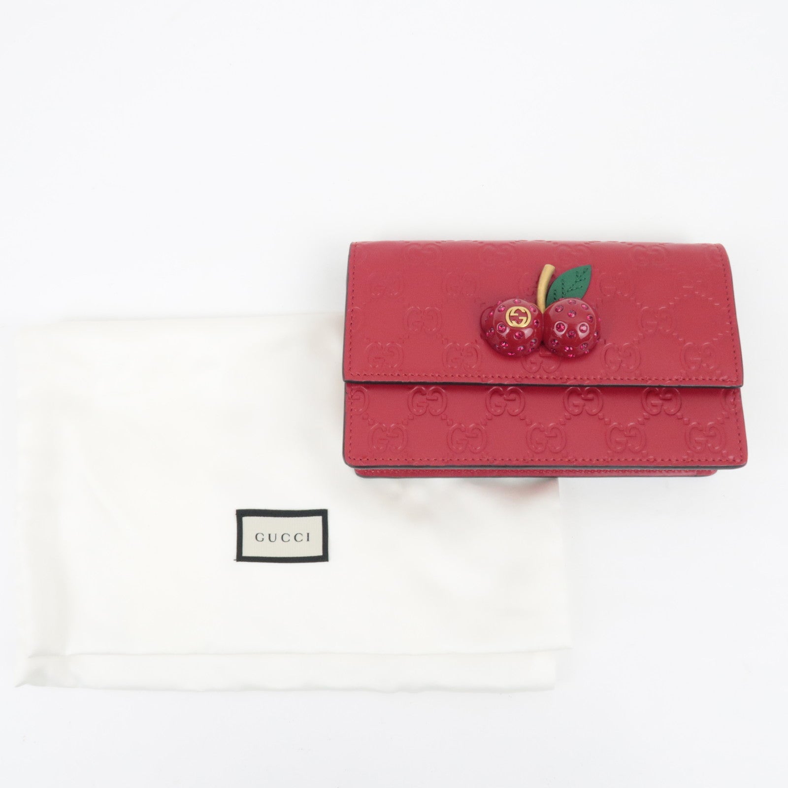 GUCCI Guccissima Cherry Chain Schoudertas Leer Rood 481291 *Stofzak