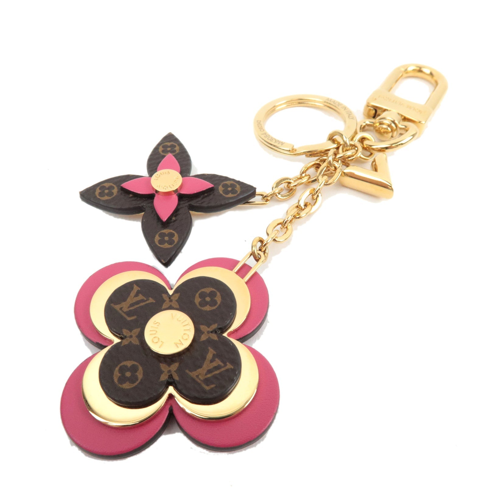 Louis Vuitton Porte Cles Blooming Flower Bag Charm Gold Pink M63084 OB2242 *Box, Dust bag74658