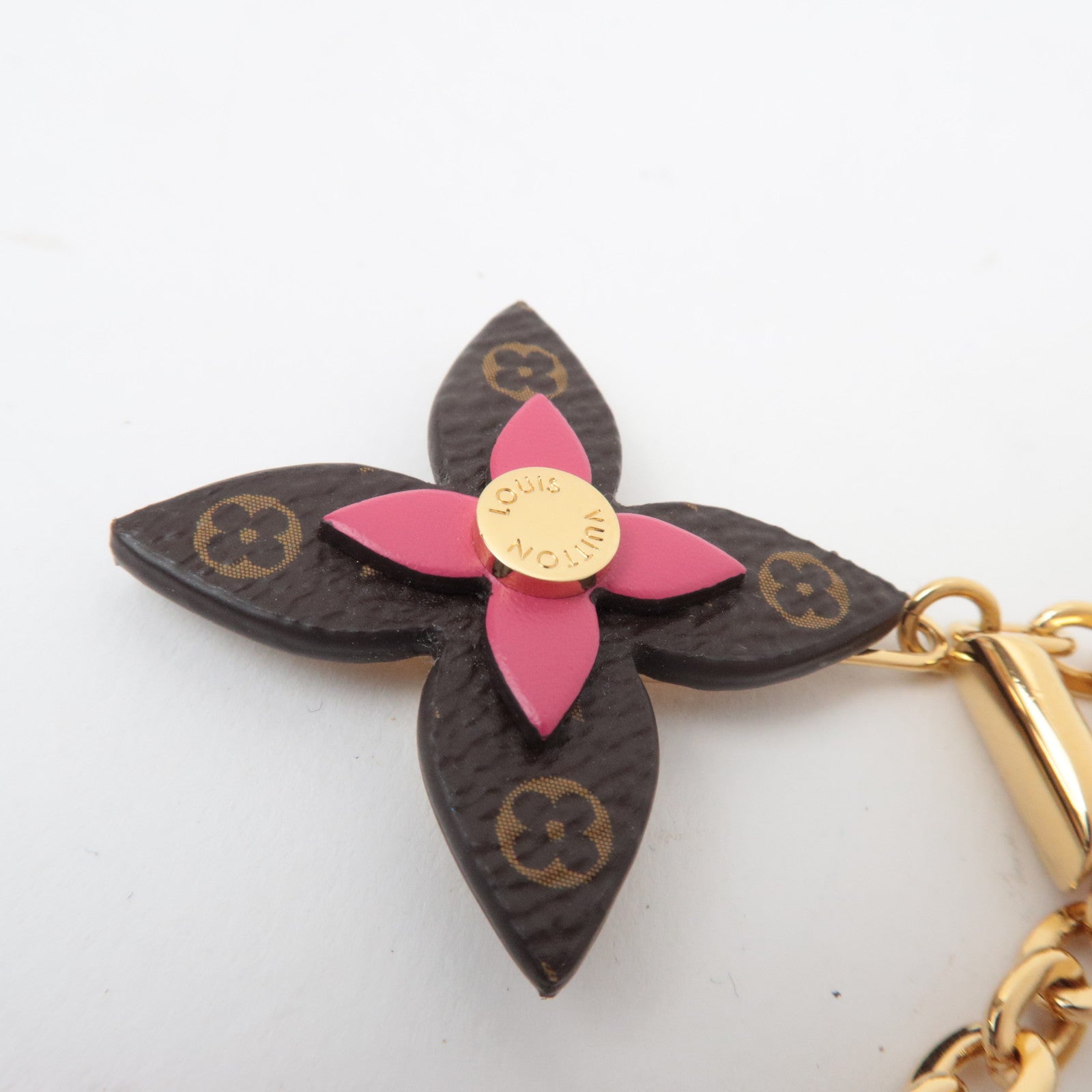 Louis Vuitton Porte Cles Blooming Flower Bag Charm Gold Pink M63084 OB2242 *Box, Dust bag