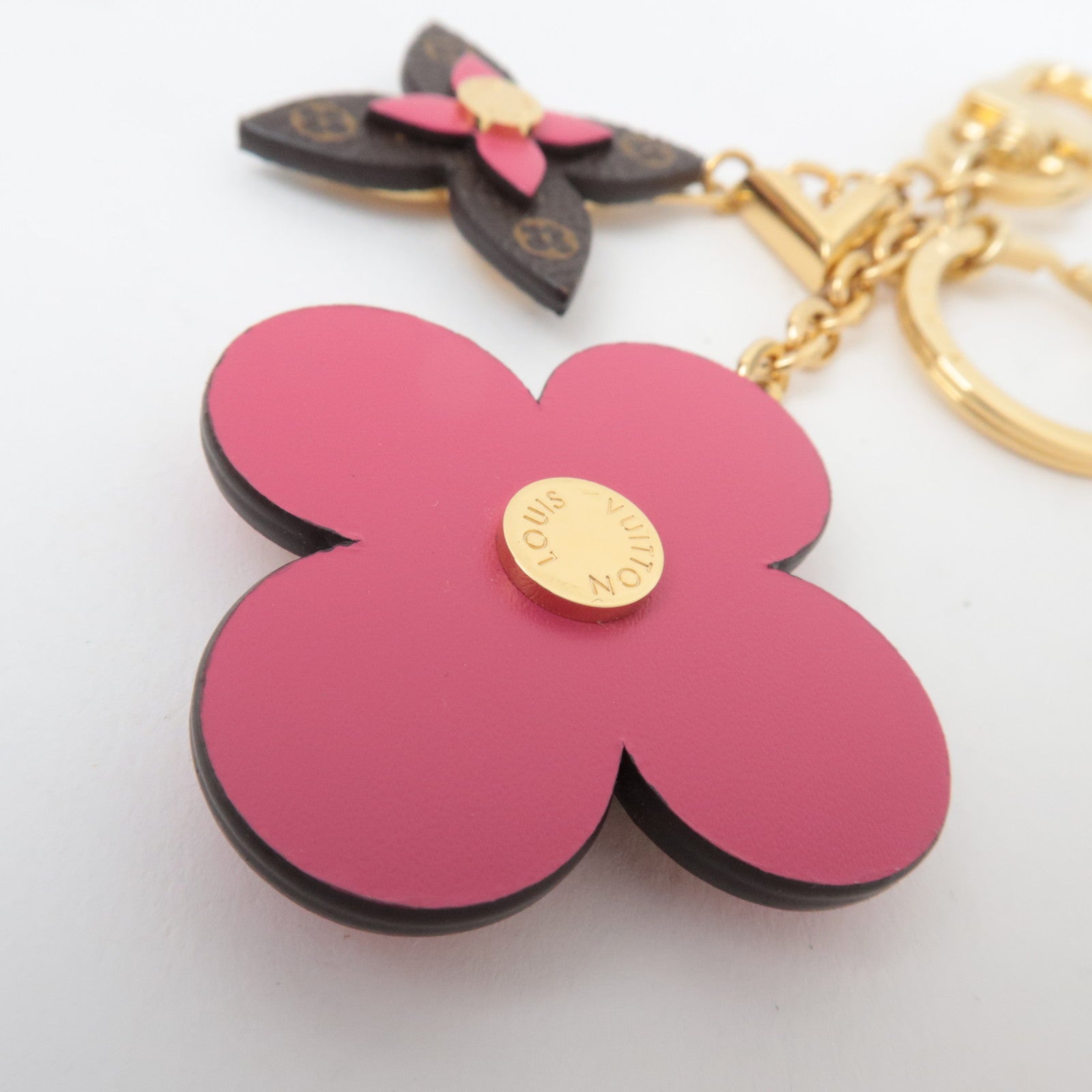 Louis Vuitton Porte Cles Blooming Flower Bag Charm Gold Pink M63084 OB2242 *Box, Dust bag