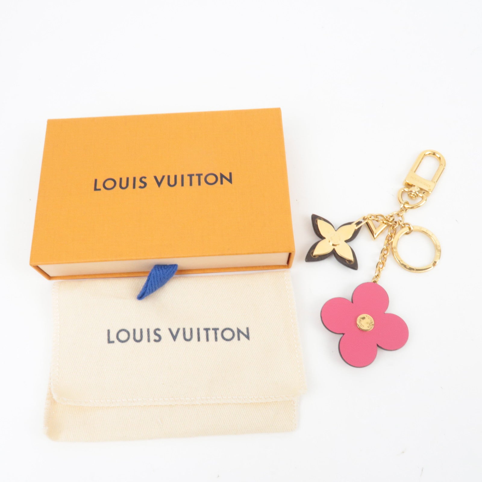 Louis Vuitton Porte Cles Blooming Flower Bag Charm Gold Pink M63084 OB2242 *Box, Dust bag